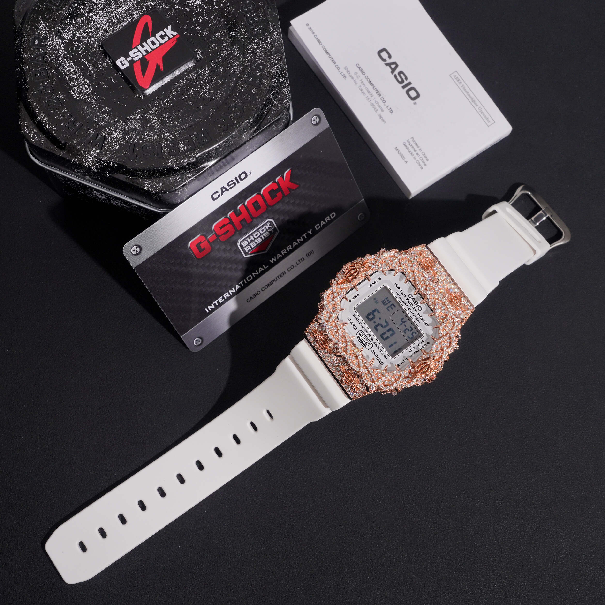DW5600 G Shock Iced Out Watch With Skull Logo Moissanite Diamond