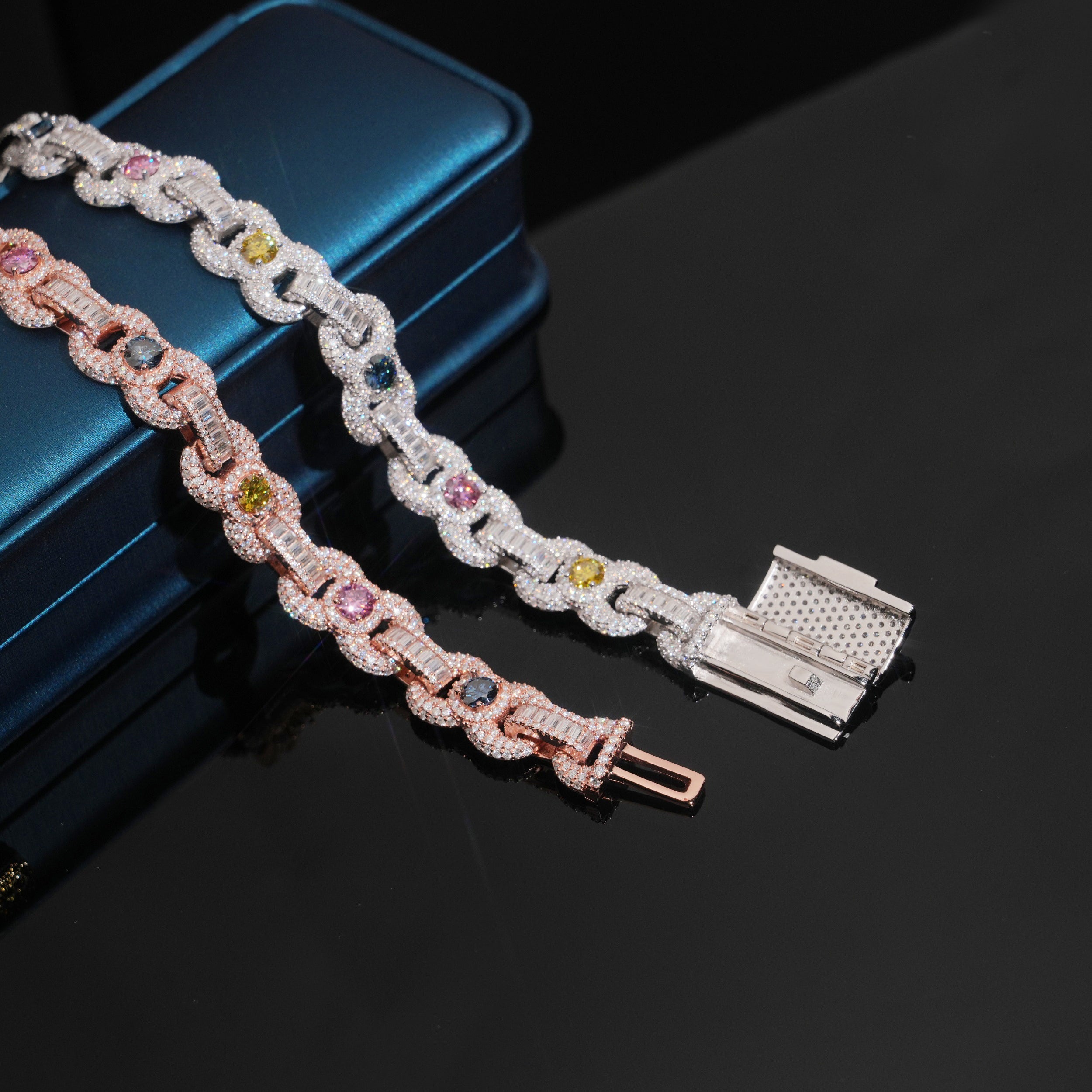 Fancy Cut Color Moissanite 13MM Infinity Link Bracelet VVS