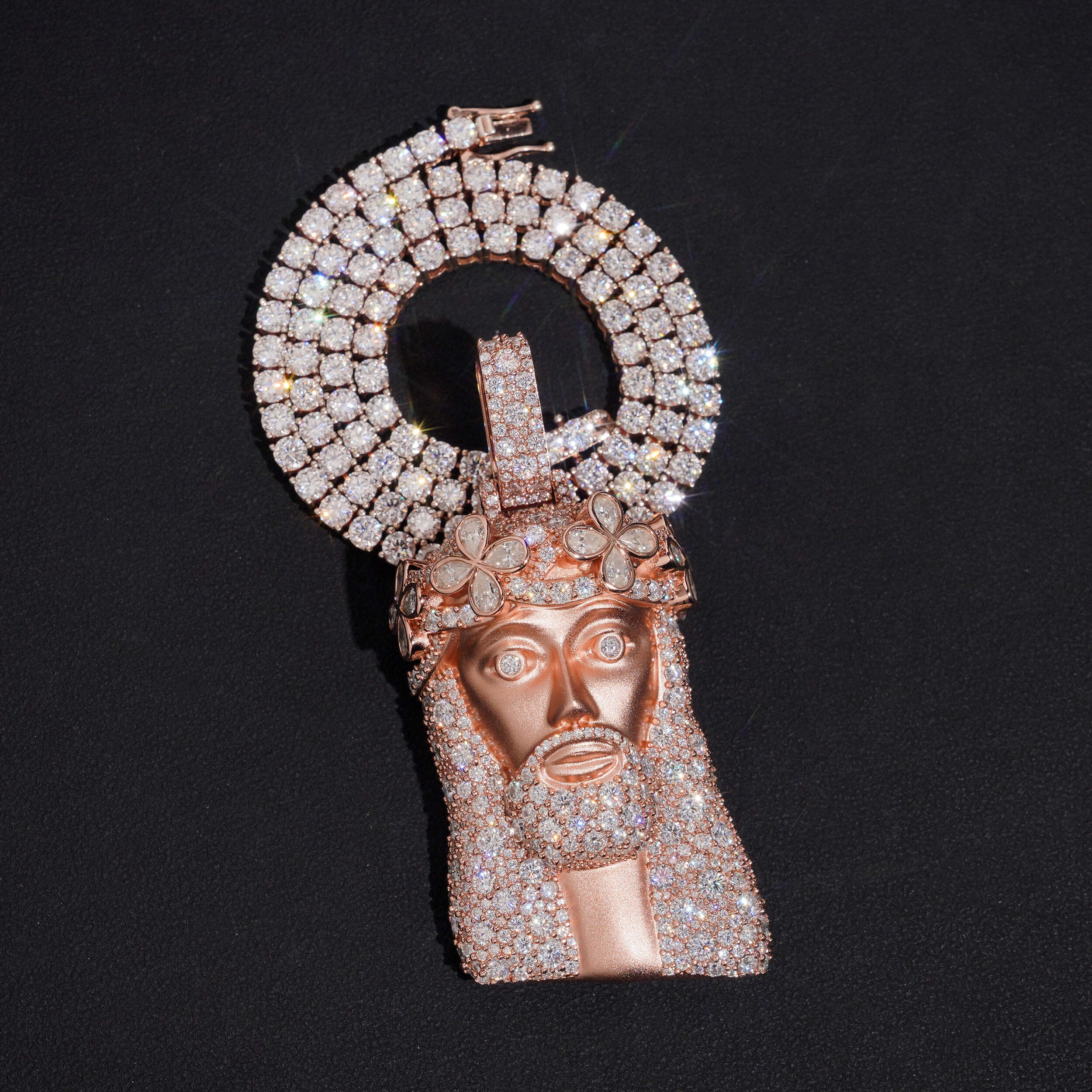 2.5Inch Tall Mosaic Setting Jesus Pendant Matt Finish Moissanite Diamond