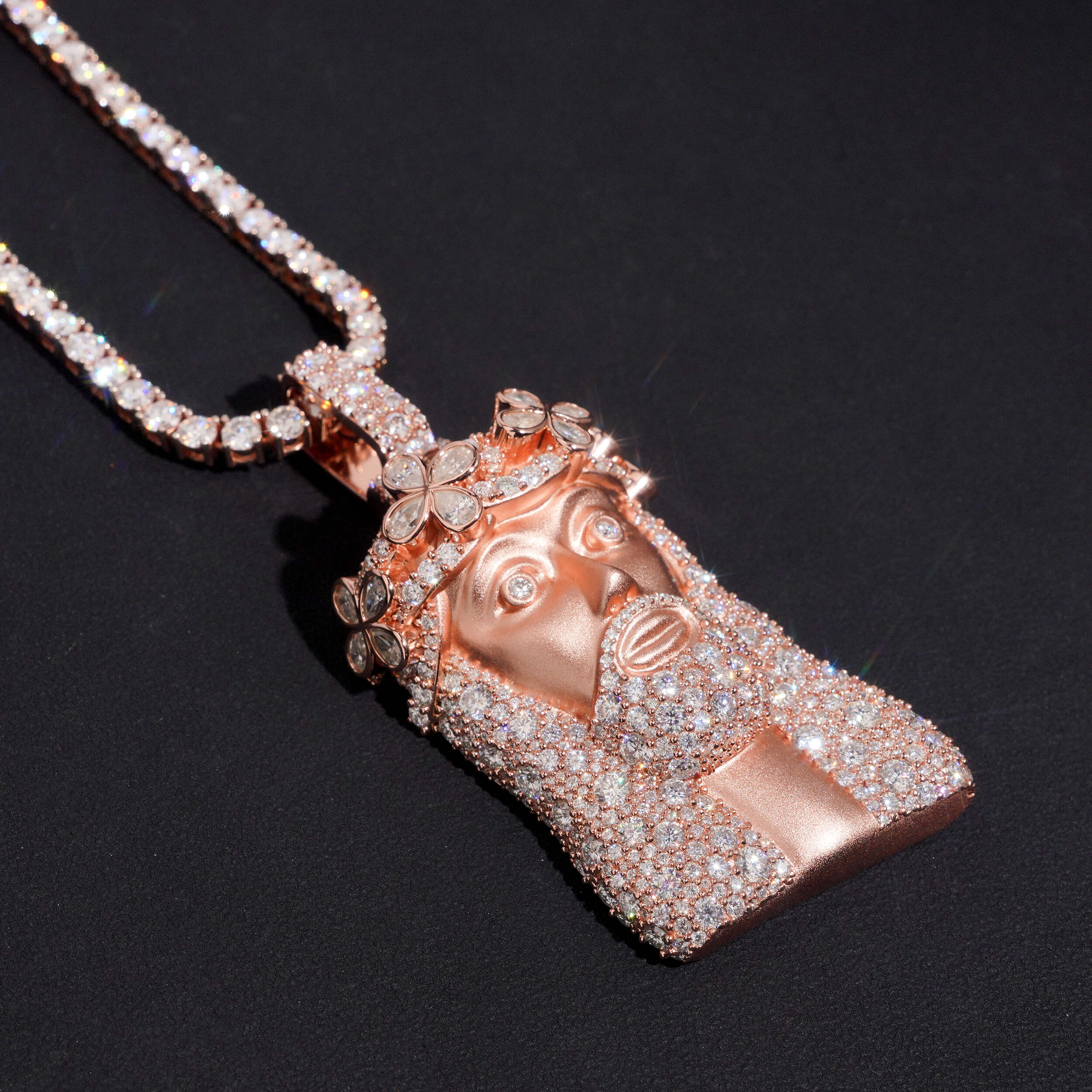 2.5Inch Tall Mosaic Setting Jesus Pendant Matt Finish Moissanite Diamond