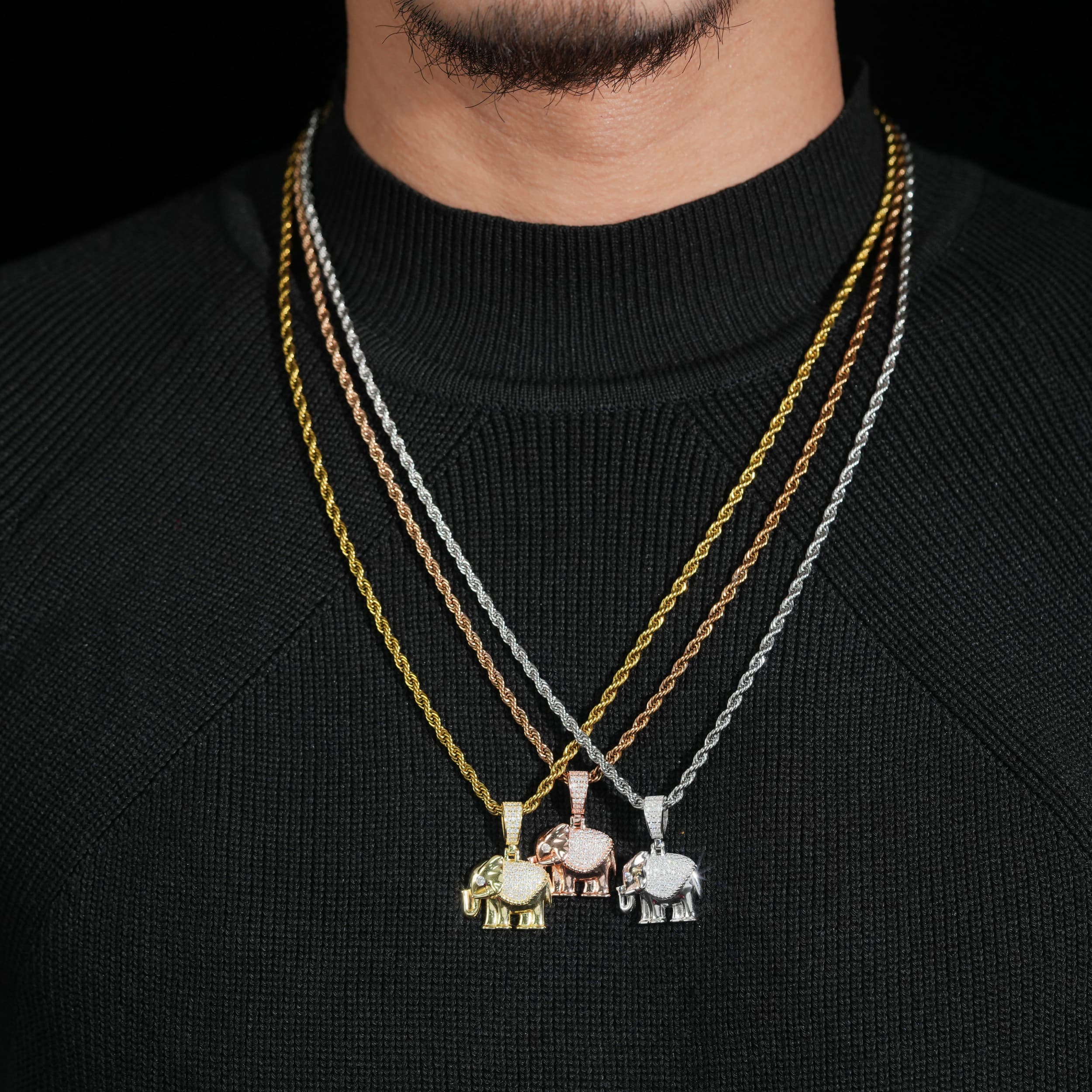 Mini Size Moissanite Diamond 925 Silver Elephant Pendant