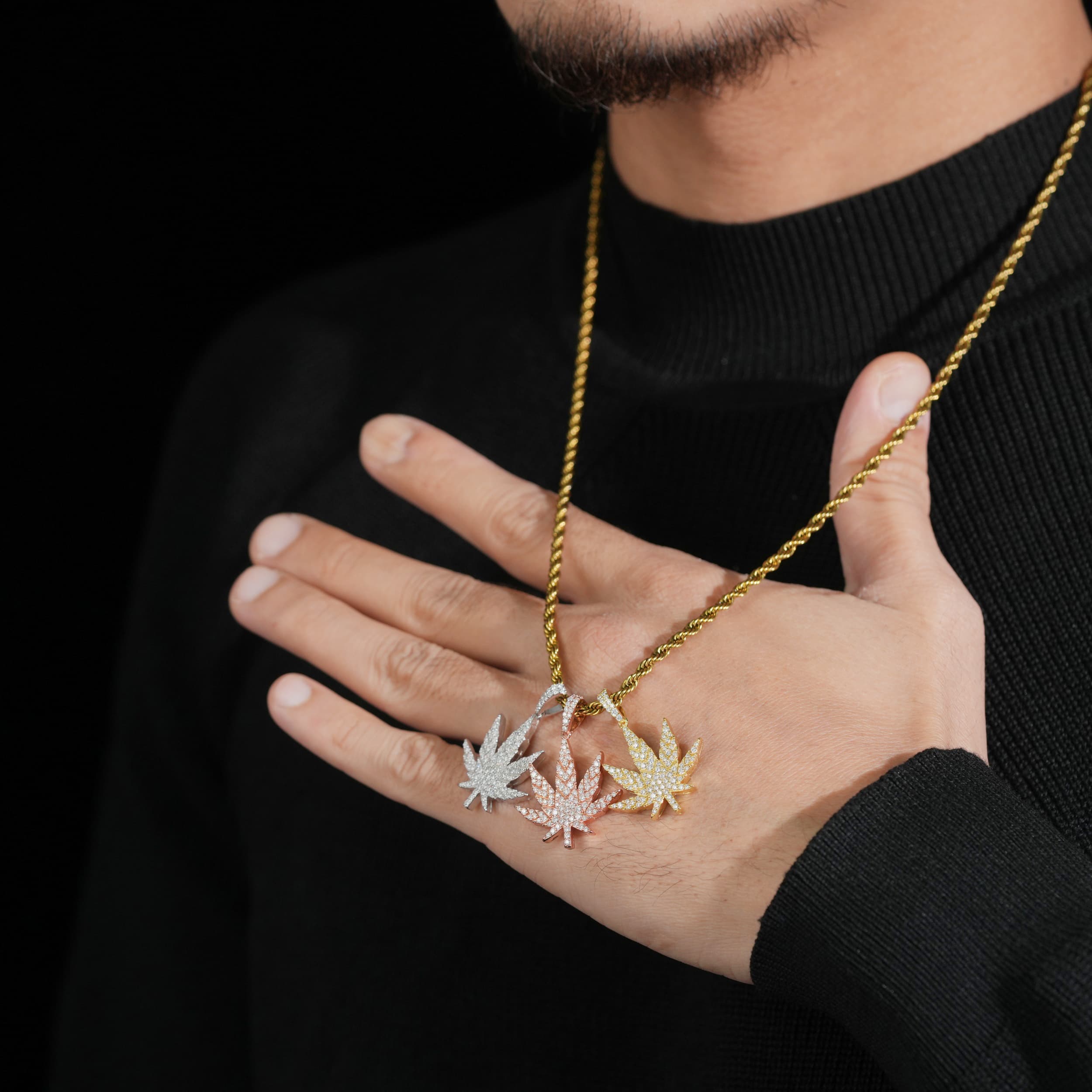 VVS Moissanite Diamond Iced Out Silver Leaf Pendant