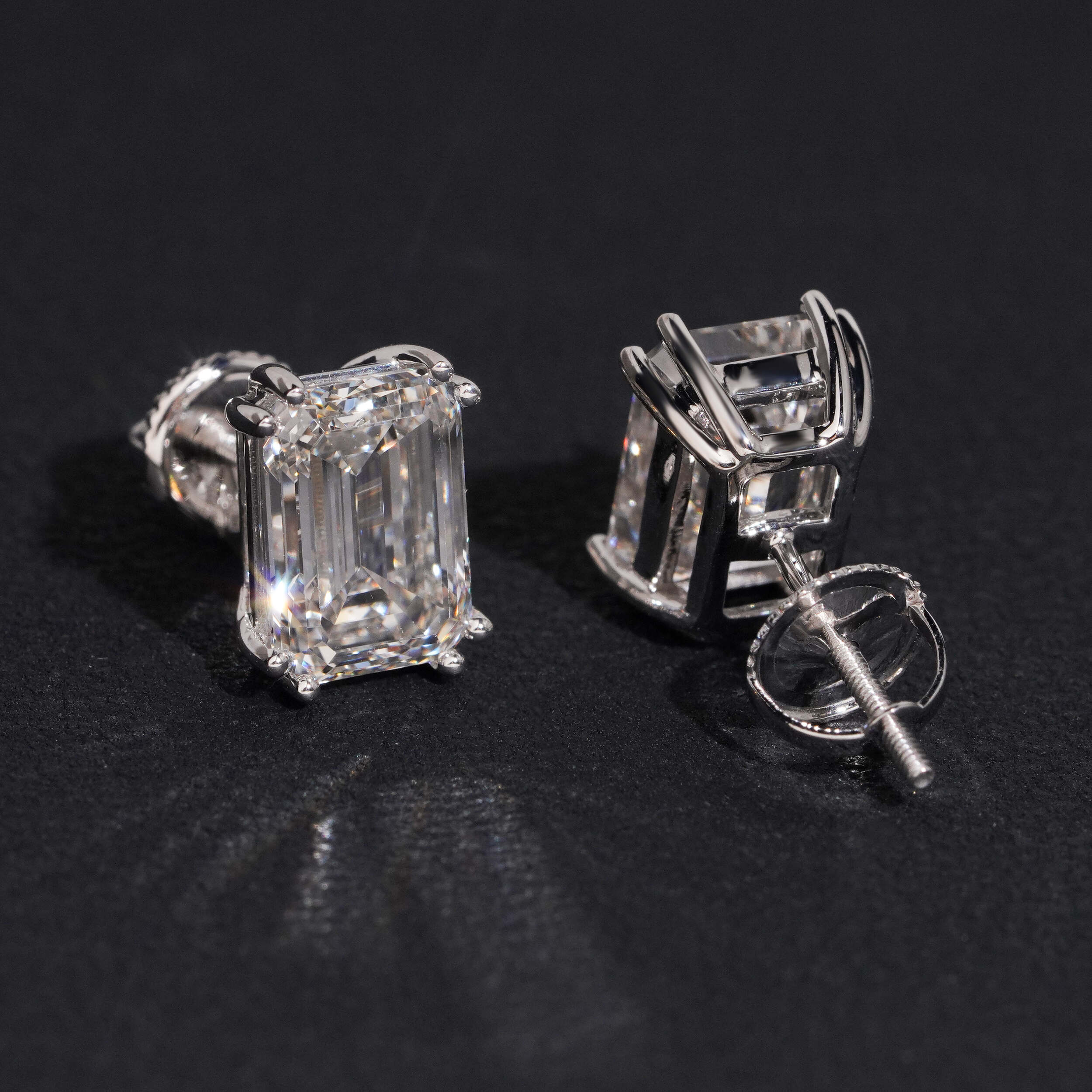 10K White Gold 3CT Emerald Cut VVS Lab Grown Diamond Studs