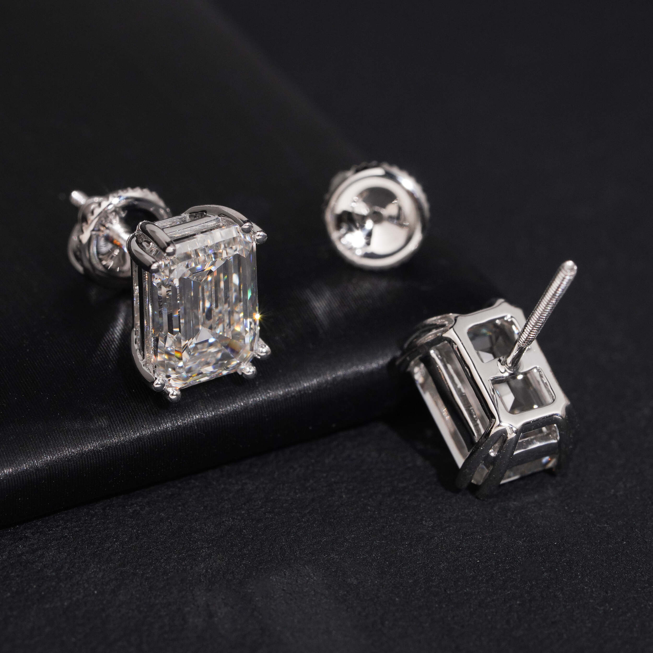 10K White Gold 3CT Emerald Cut VVS Lab Grown Diamond Studs