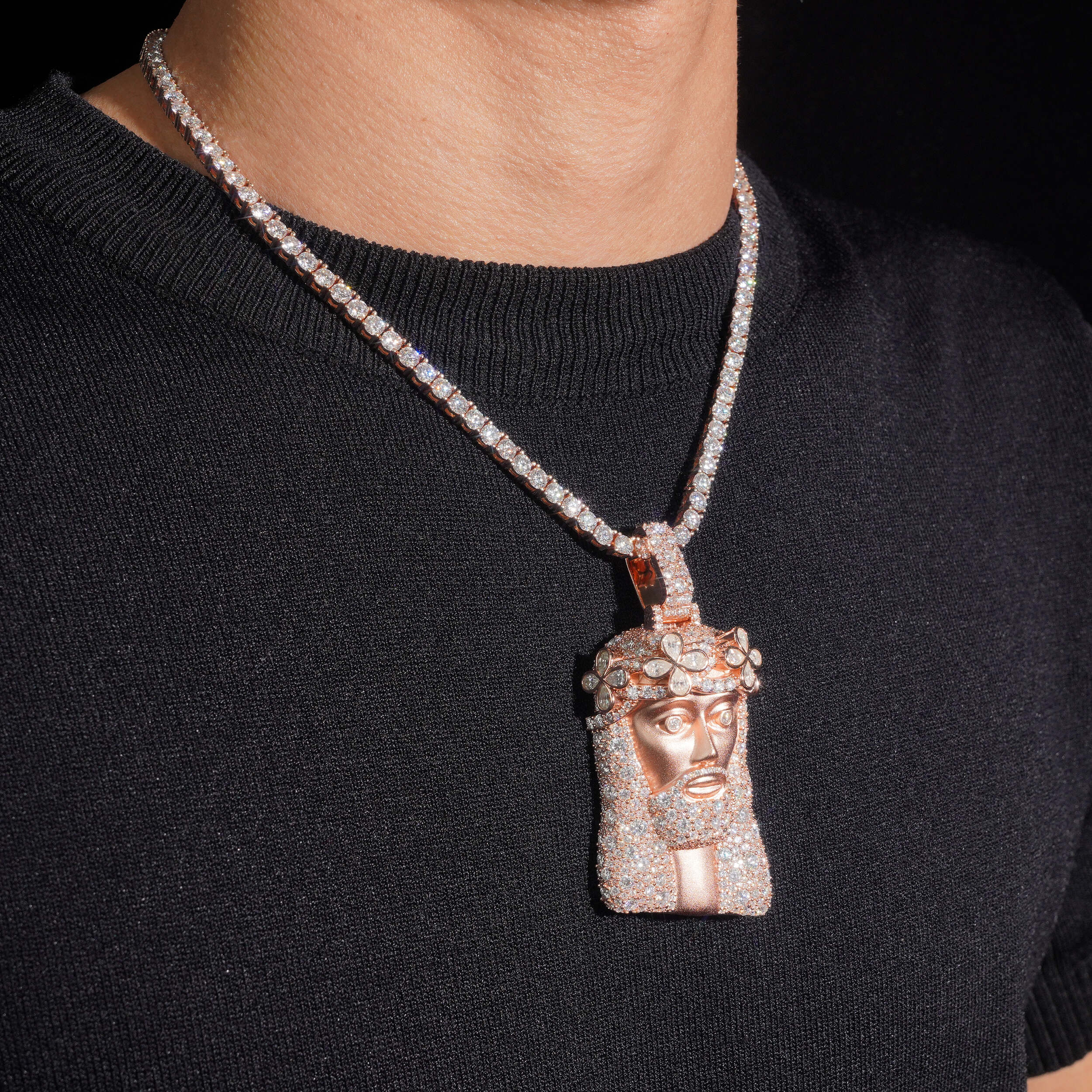 2.5Inch Tall Mosaic Setting Jesus Pendant Matt Finish Moissanite Diamond