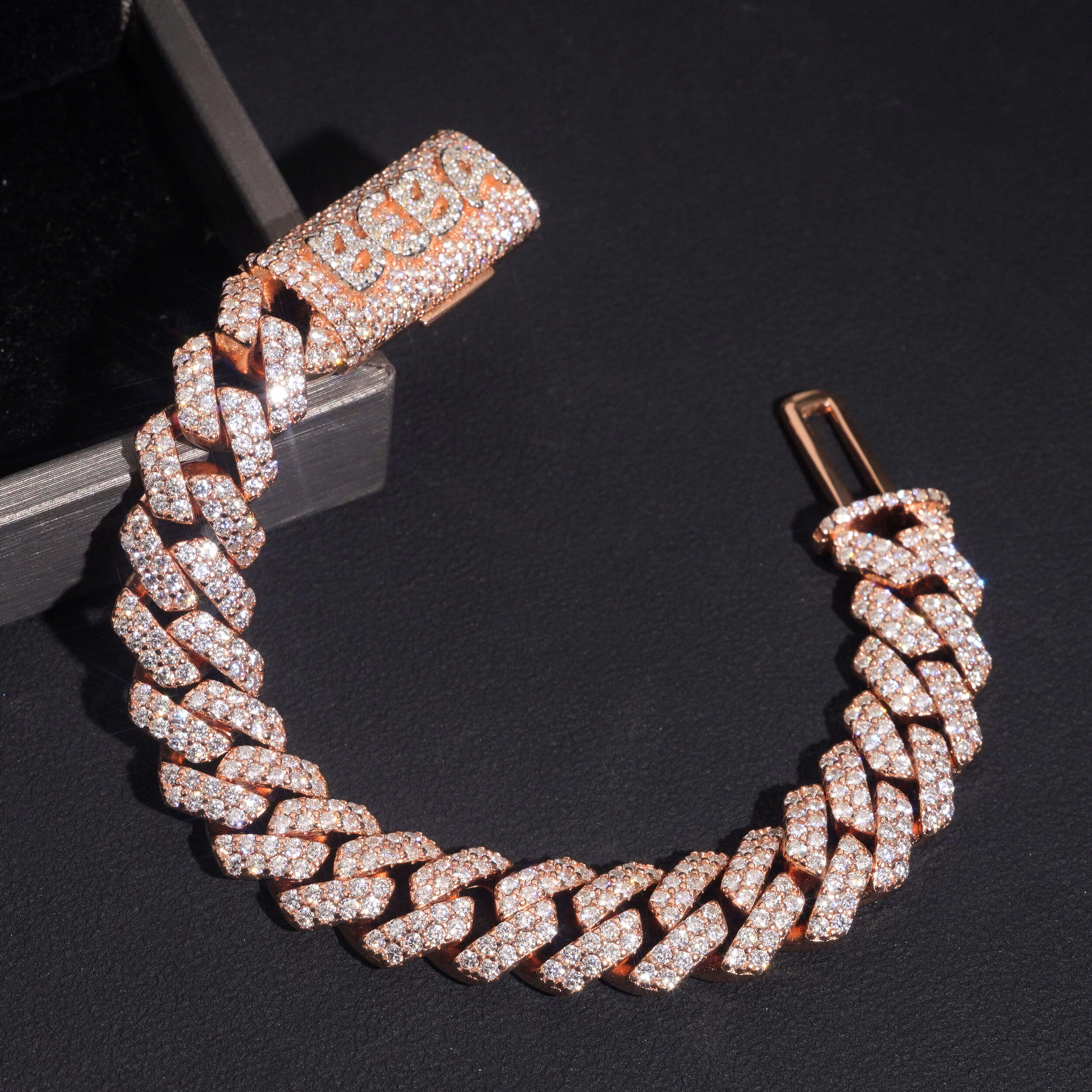 Sterling Silver Lab Diamond 10MM Cuban Link Bracelet With Name Clasp