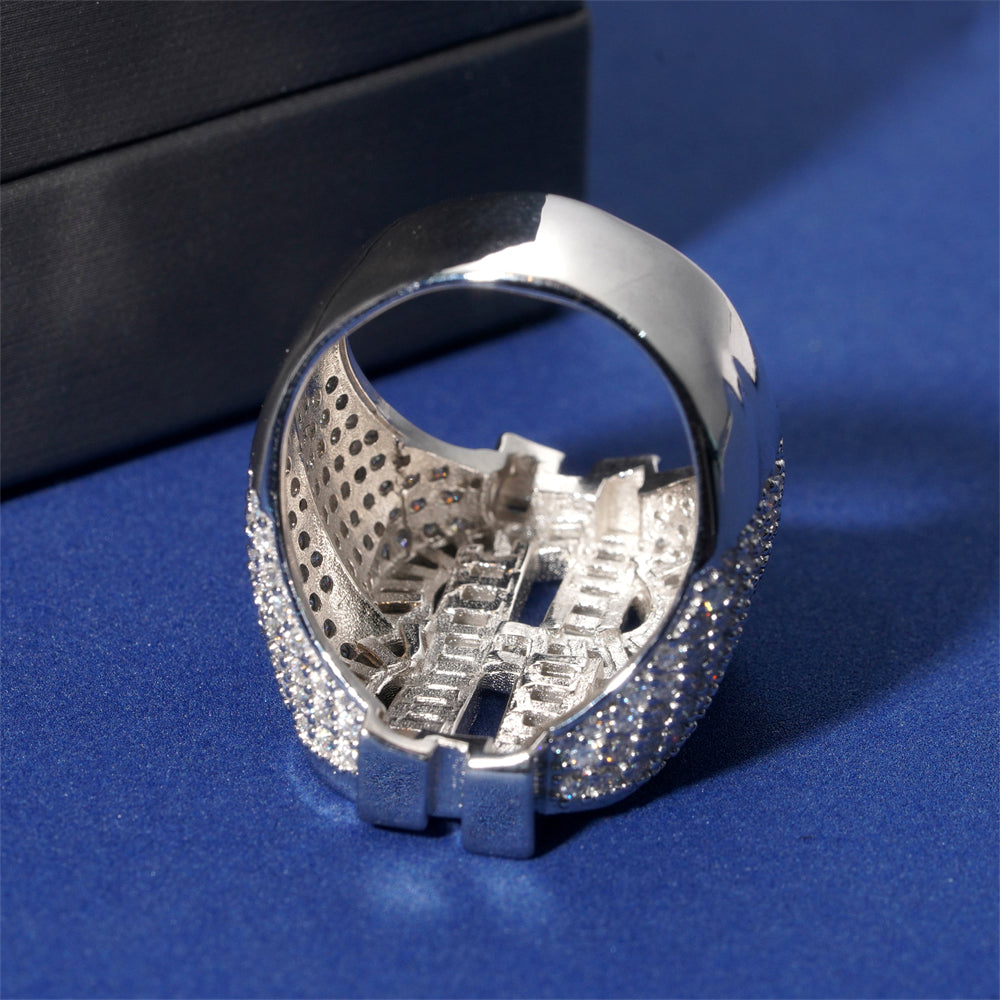 Baguette Moissanite Dollar Sign Ring Iced Out For Men 925 Sterling Silver