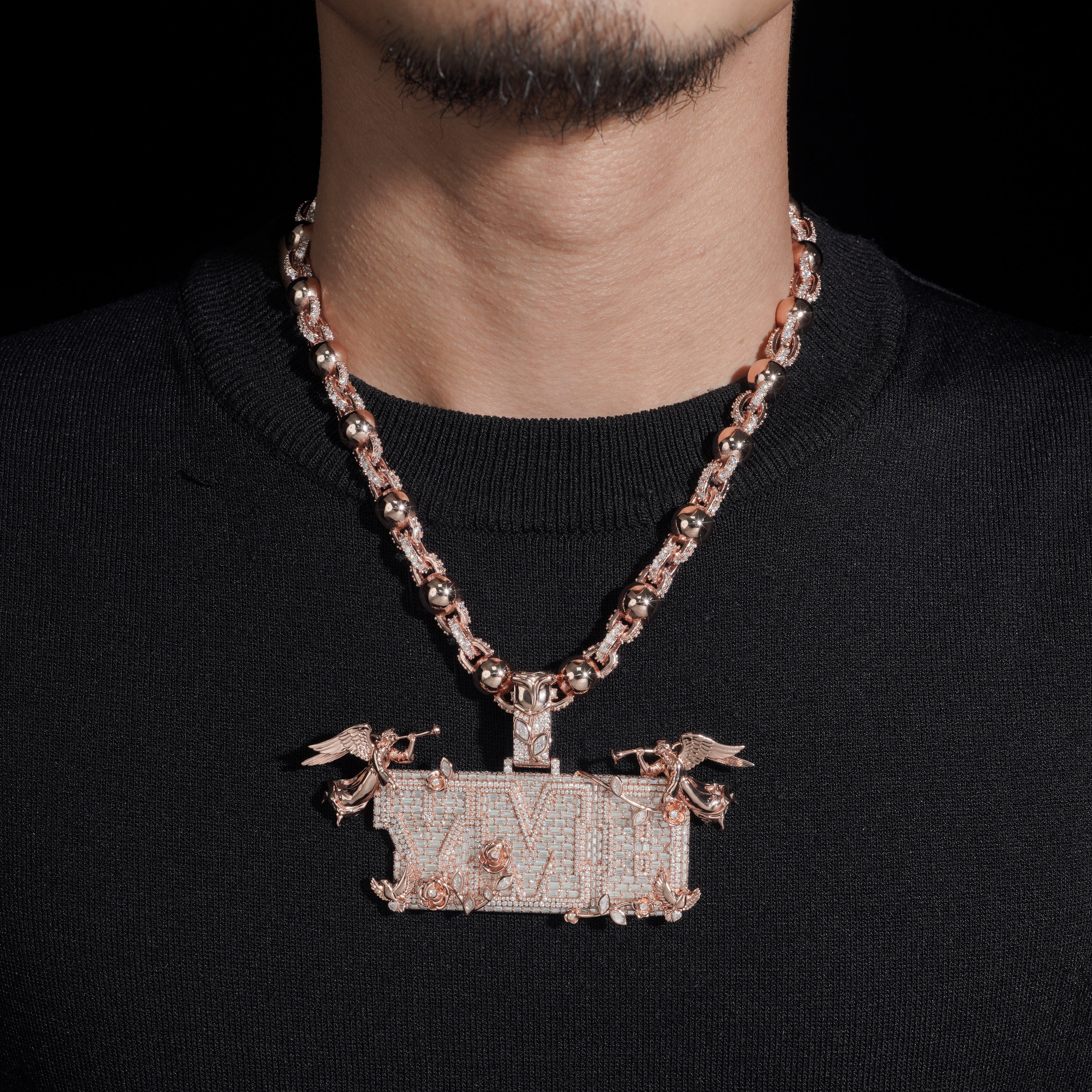 3.5Inch Width Rose Gold Baguette Cut Moissanite Diamond Name Pendant