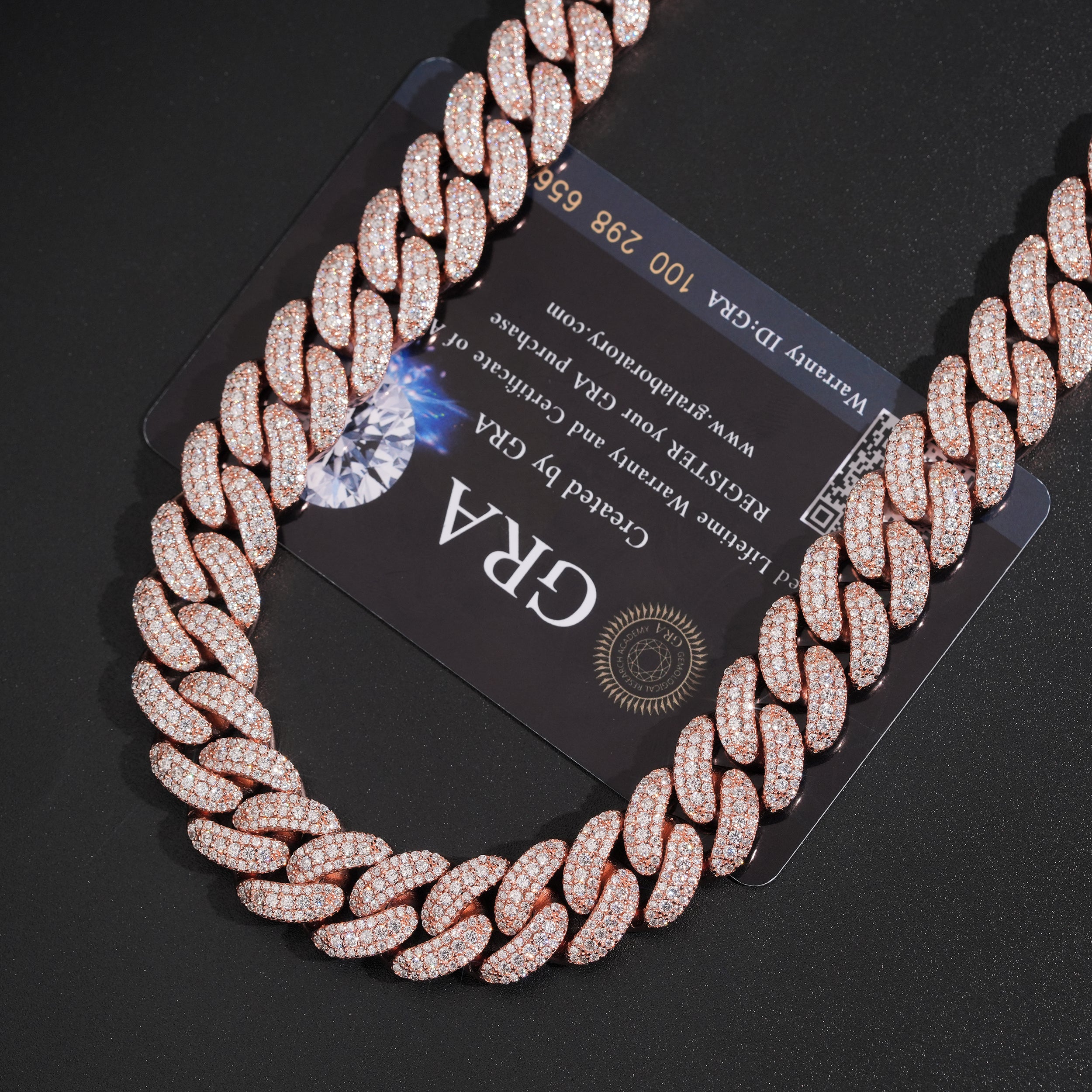 Custom Name Clasp Cuban Chain 16MM Width Rose Gold VVS Moissanite Diamond