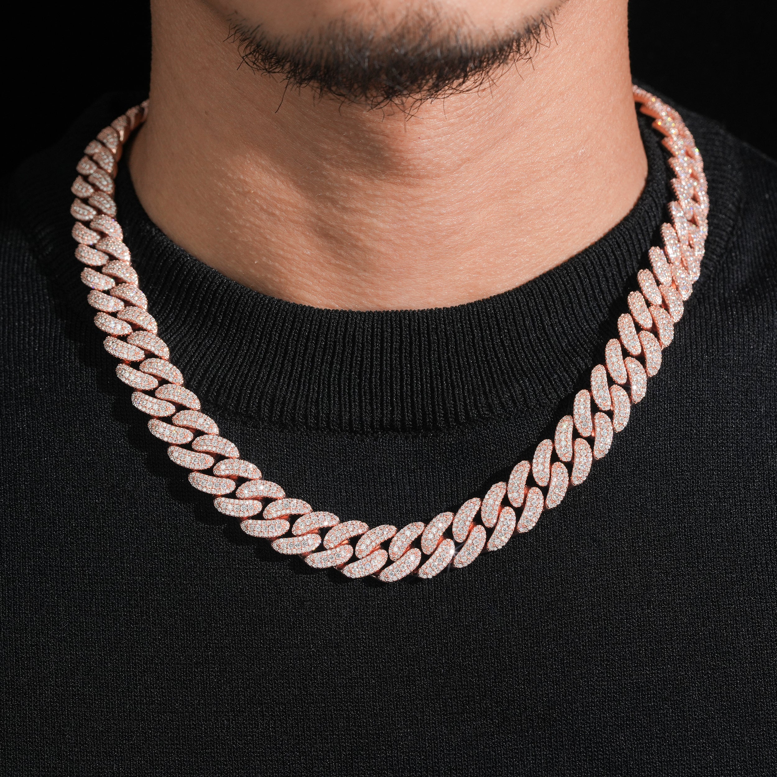 Custom Name Clasp Cuban Chain 16MM Width Rose Gold VVS Moissanite Diamond