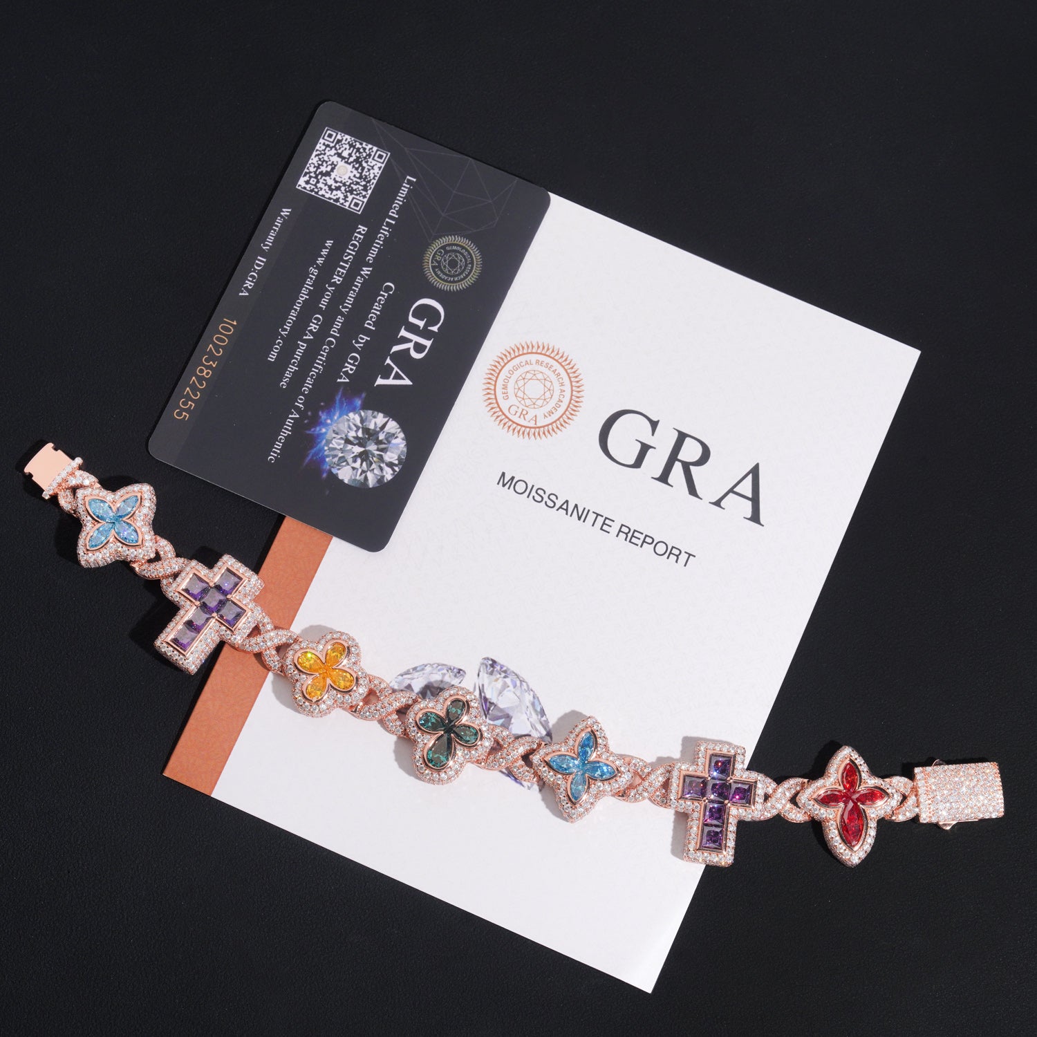 18MM Width Rose Gold Plated Moissanite Clover Cross Infinity Link Bracelet  For Men, image size:1500x1500