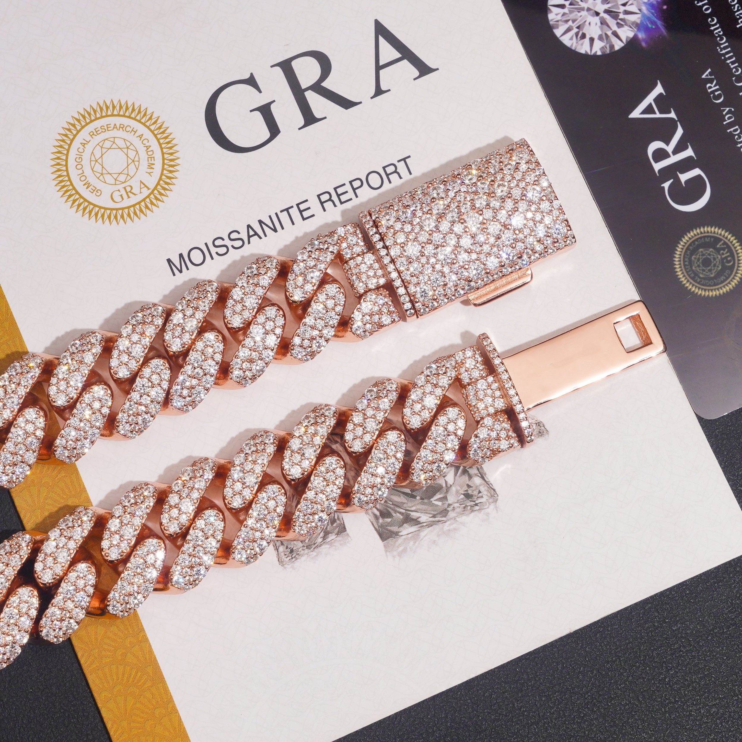 New Arrival 18MM Mosaic Clasp Solid Silver Rose Gold Moissanite Diamond Cuban Chain Necklace