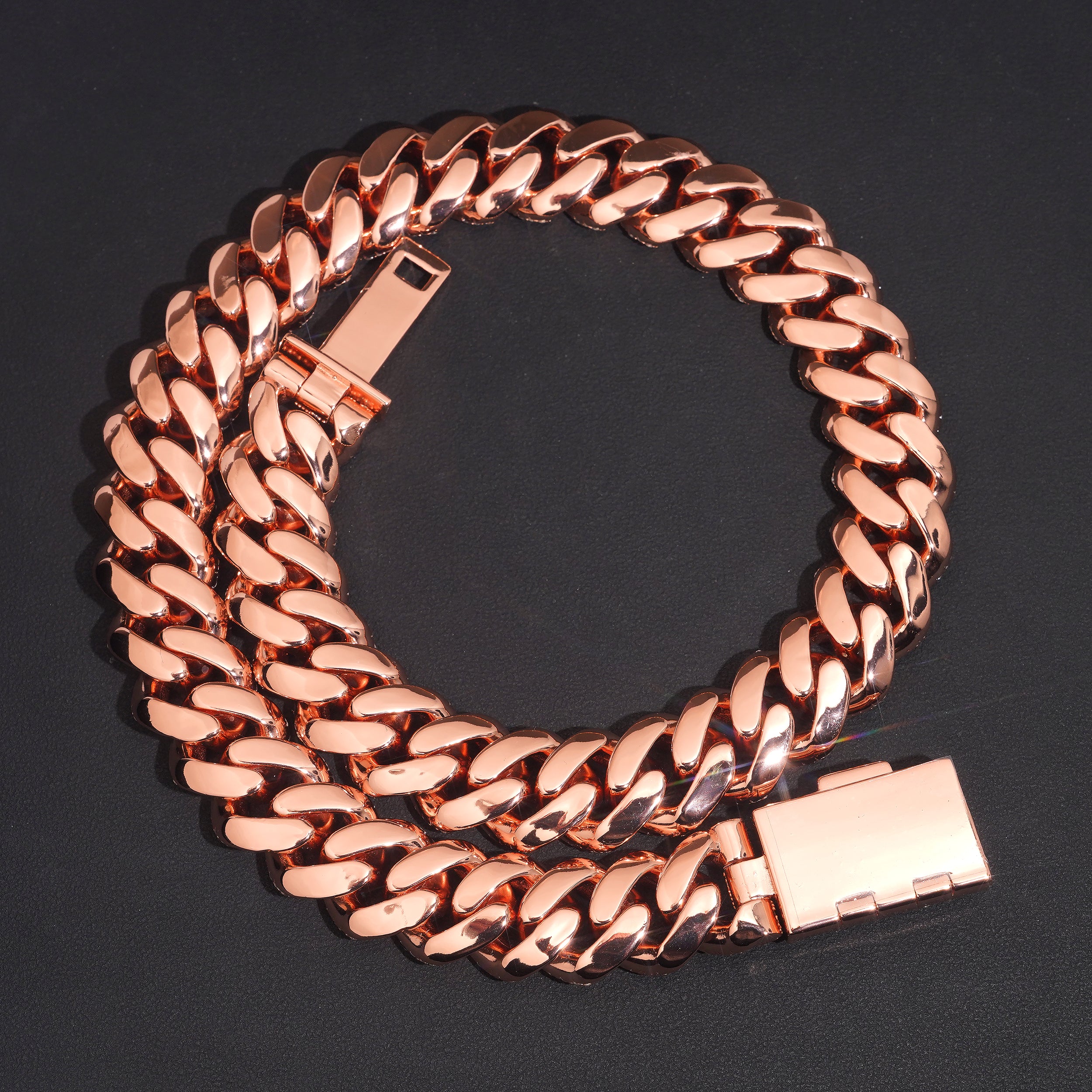 New Arrival 18MM Mosaic Clasp Solid Silver Rose Gold Moissanite Diamond Cuban Chain Necklace