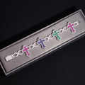 Mix Color VVS Moissanite Baguette Cut Cross Link Bracelet For Men Solid Silver