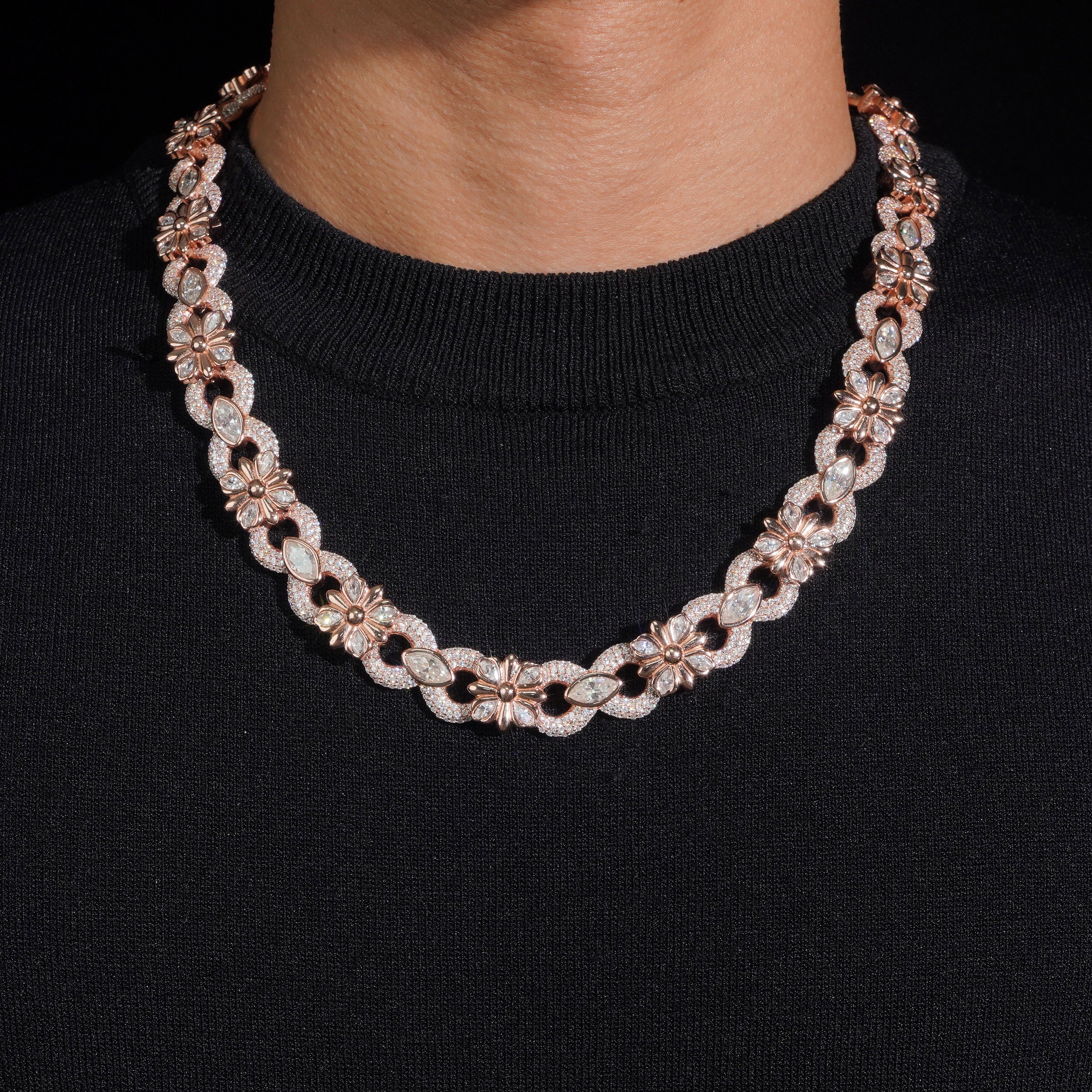15MM Width Chrome Heart Style Infinity Link Chain Necklace Moissanite Diamond