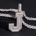Custom Made VVS Moissanite Diamond Initial J Pendant Match 13MM Cuban Chain