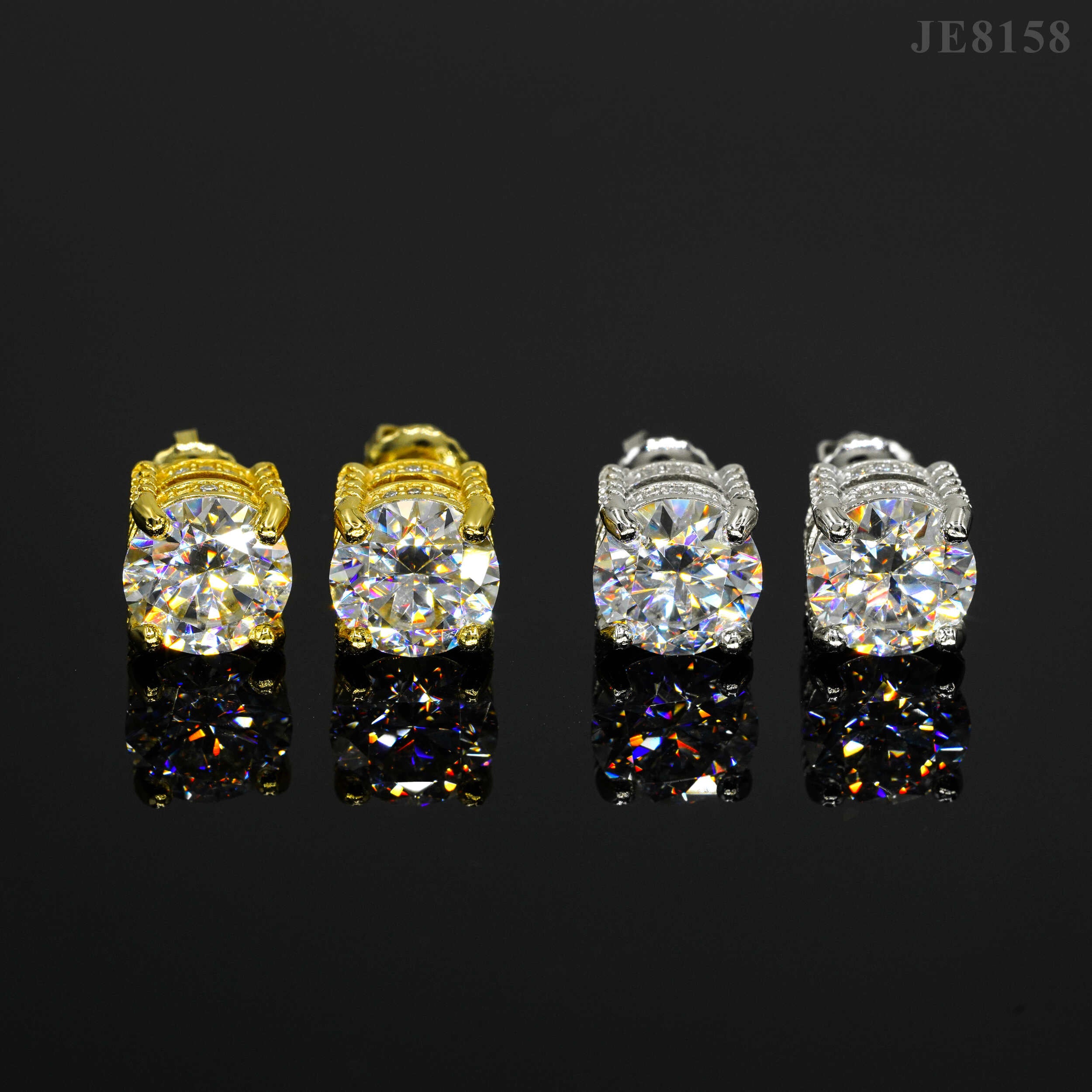 Solid Silver VVS Moissanite Side Iced 6.5MM Stud Earrings Screw Back