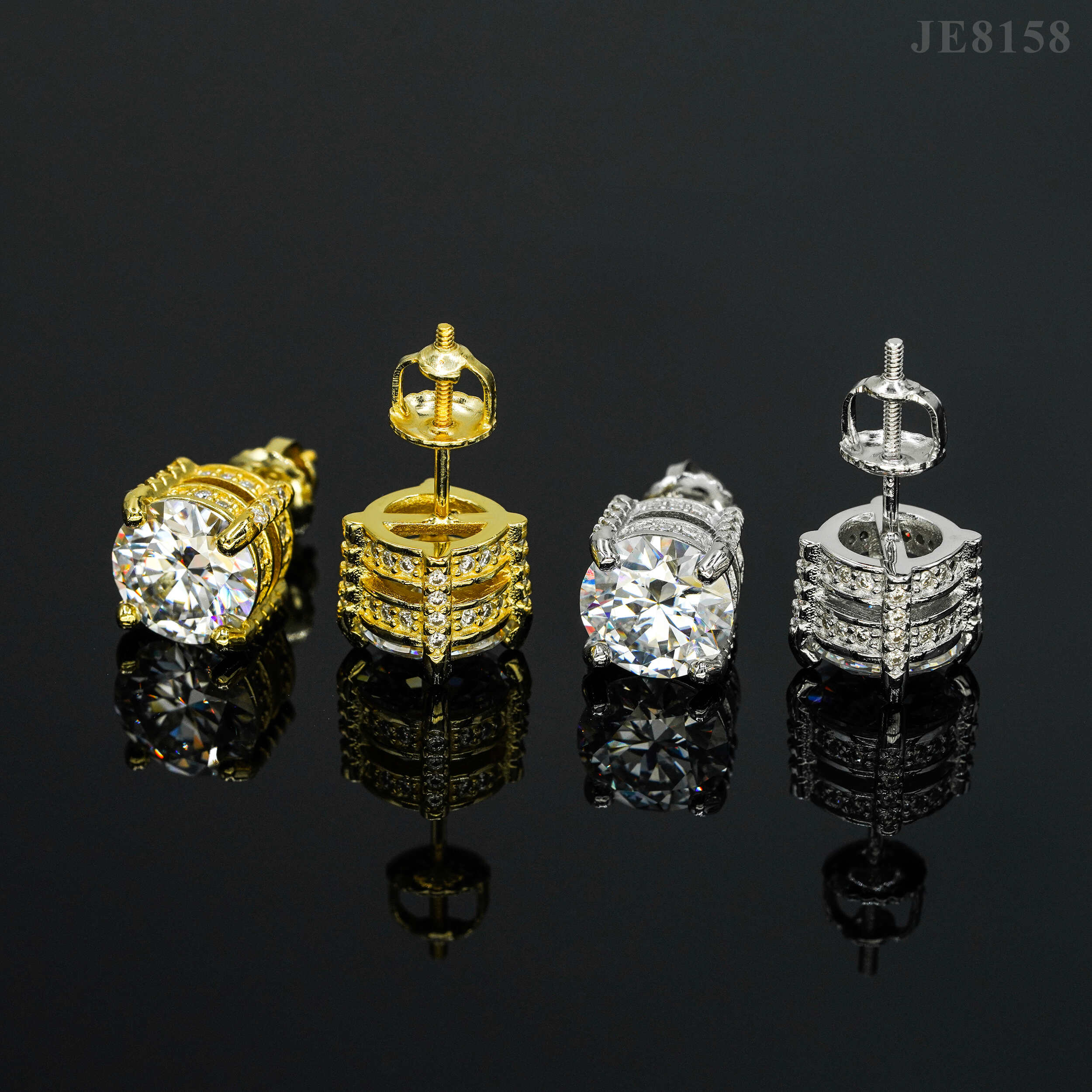 Solid Silver VVS Moissanite Side Iced 6.5MM Stud Earrings Screw Back