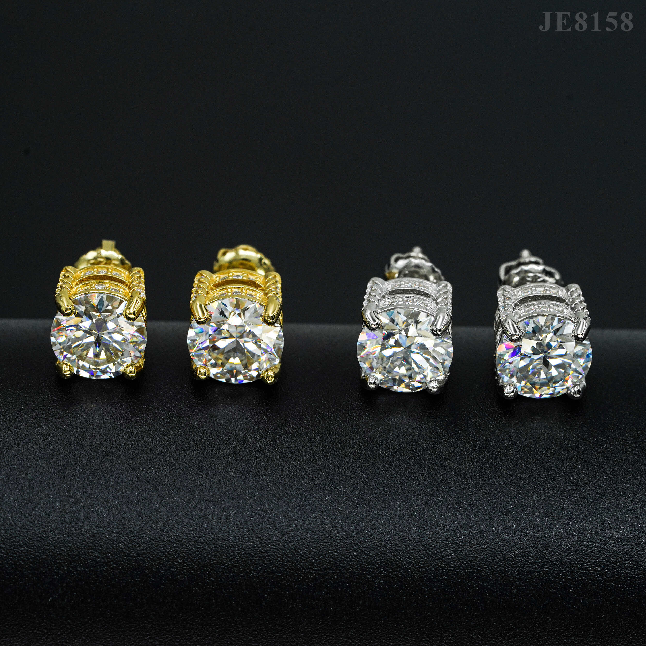 Solid Silver VVS Moissanite Side Iced 6.5MM Stud Earrings Screw Back