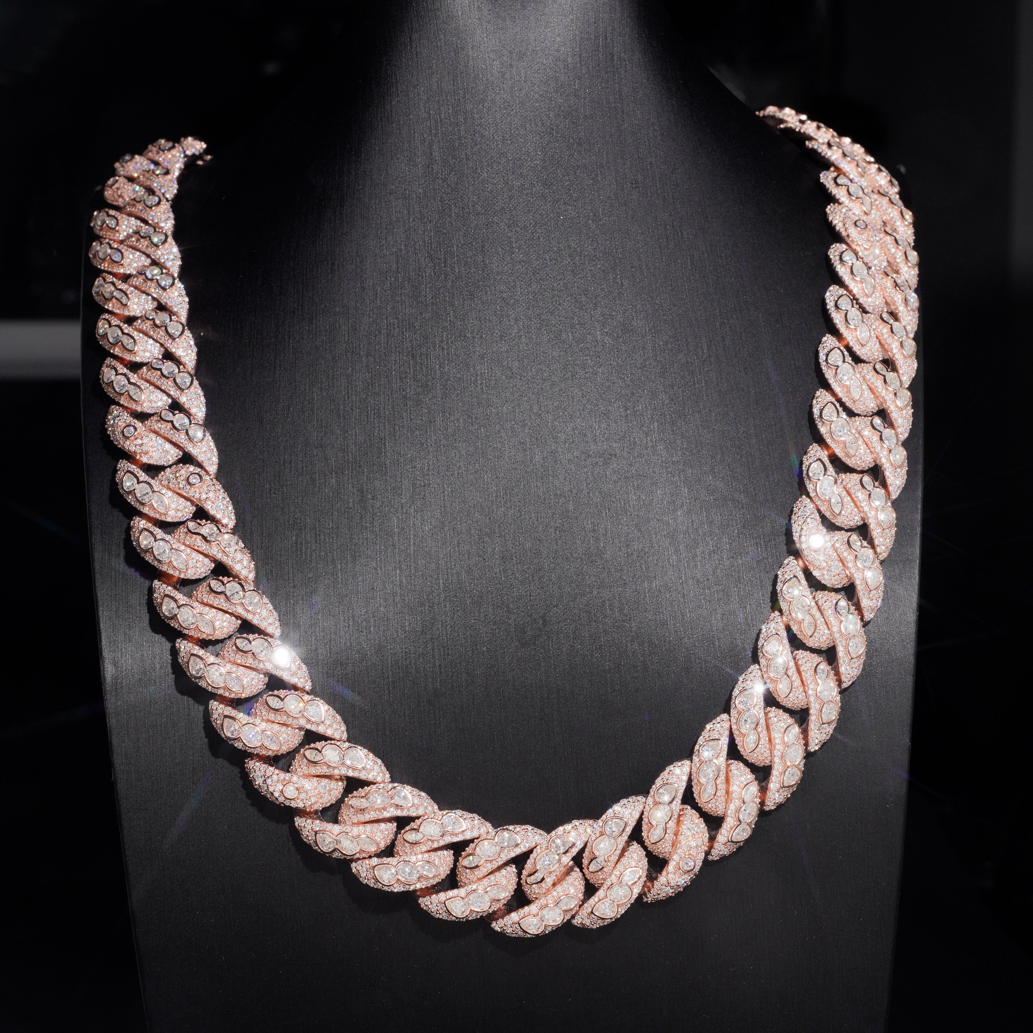 Rose Gold Moissanite Diamond 18MM Fancy Cut Cuban Link Chain
