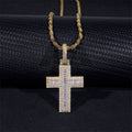 Yellow Gold Two Tone Moissanite Diamond Baguette Cut Cross Pendant For Men And Women