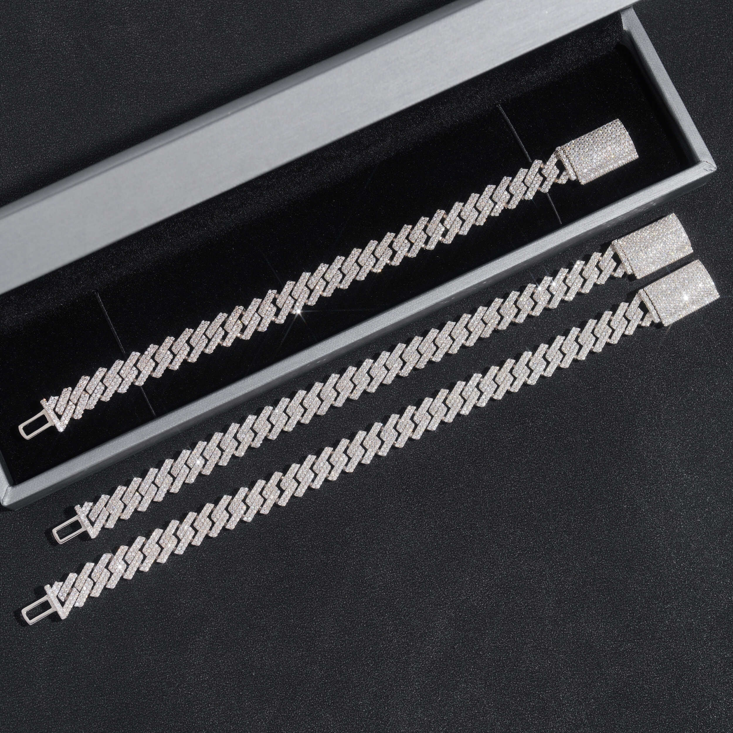 10MM Two Rows Sterling Silver Lab Grown Diamond Cuban Bracelet