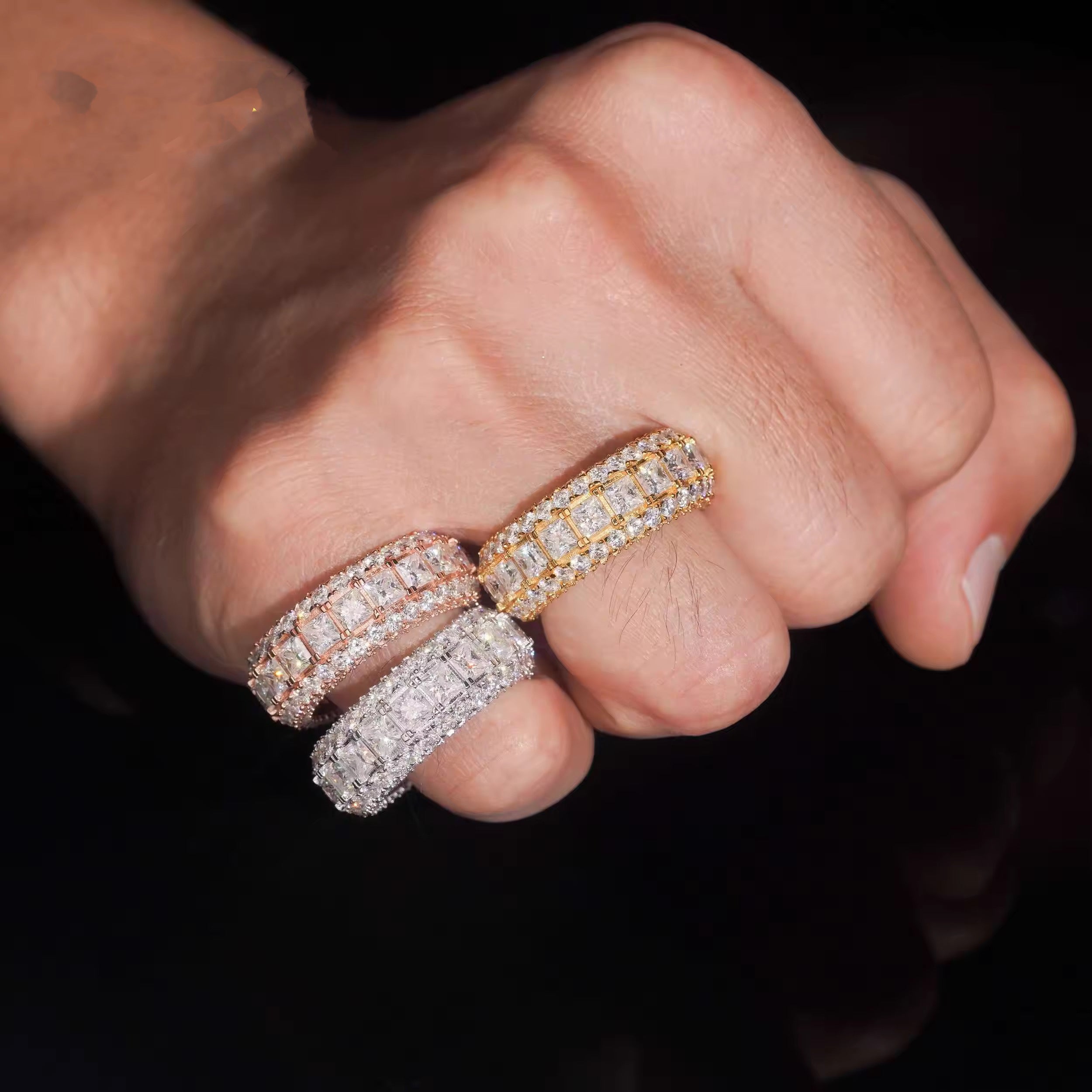 Princess Cut Eternity Ring Band Solid Silver Moissanite