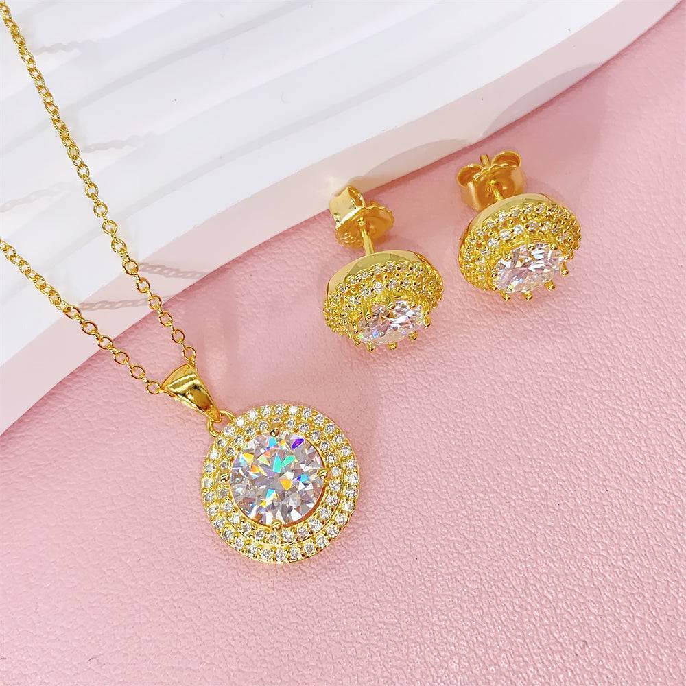 Women fashion hip hop jewelry set with halo diamond style necklace and earrings0