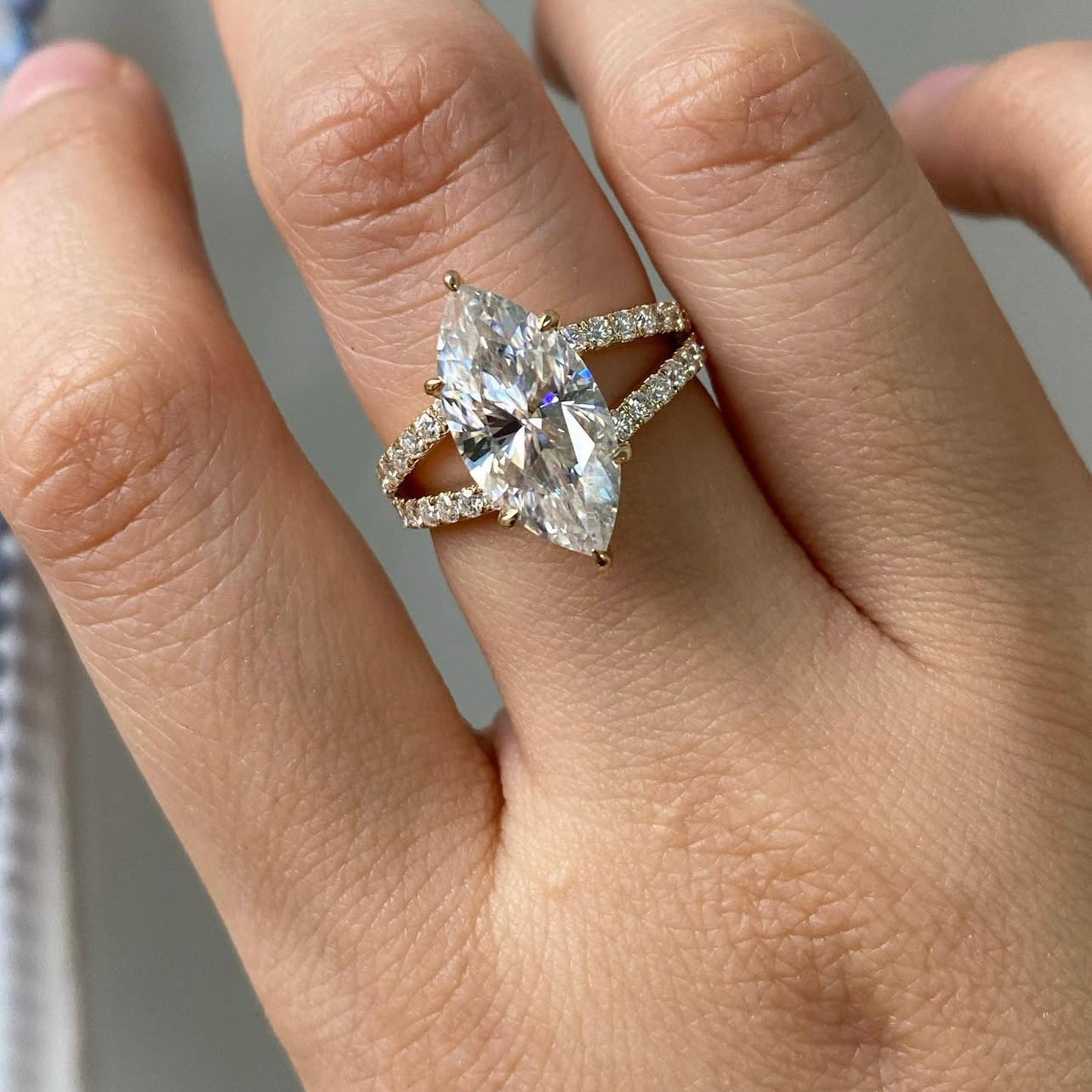 10K Yellow Gold 5Ct Marquise Cut VVS Moissanite Diamond Engagement Ring Women Jewelry