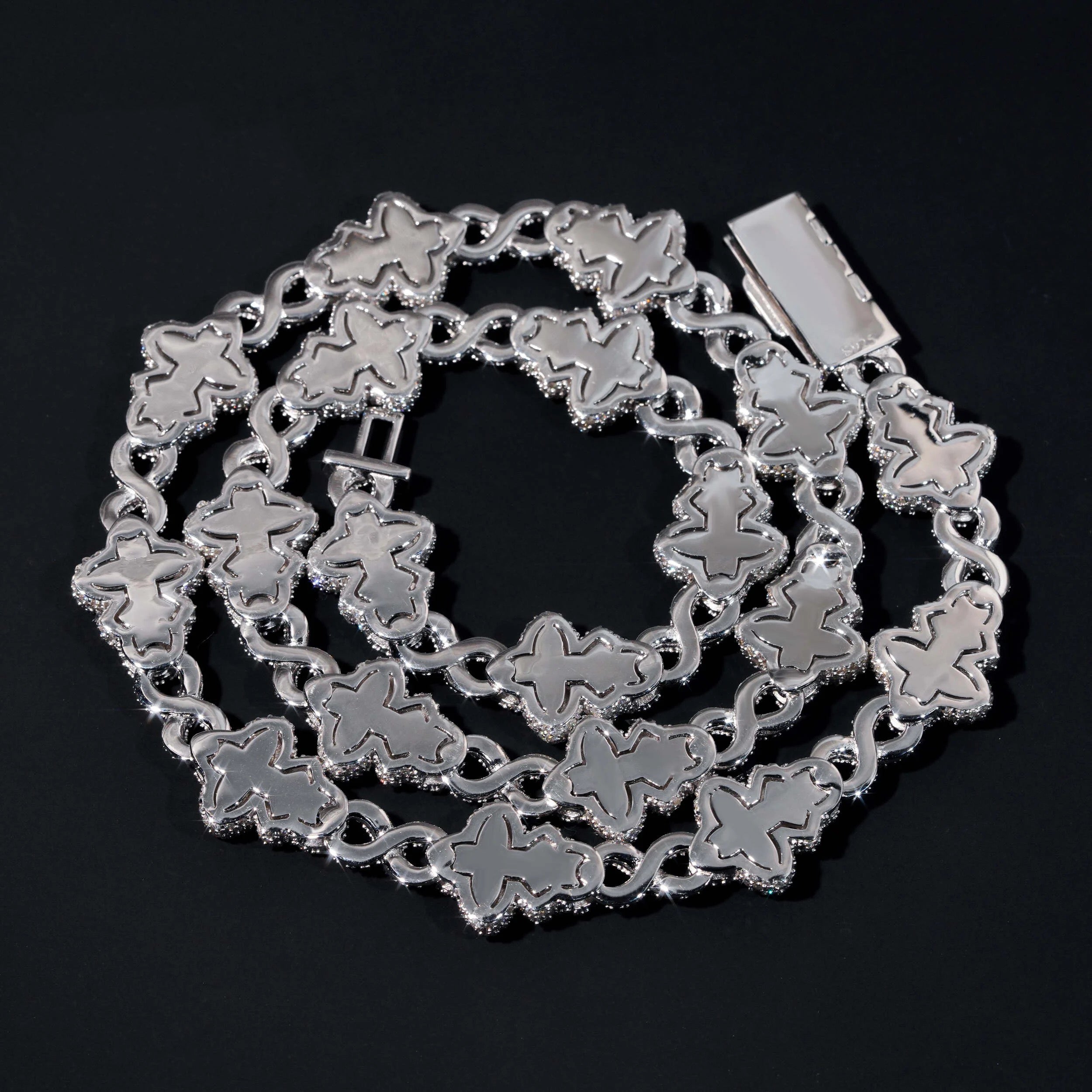 New Design 18MM Cross Flower Link Fancy Cut Moissanite Hip Hop Jewelry Necklace Sterling Silver 925