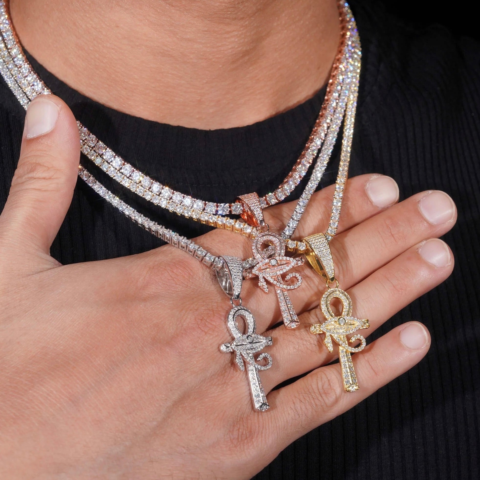 Iced Out Evil Eye Ankh Cross Pendant Moissanite Hip Hop Jewelry