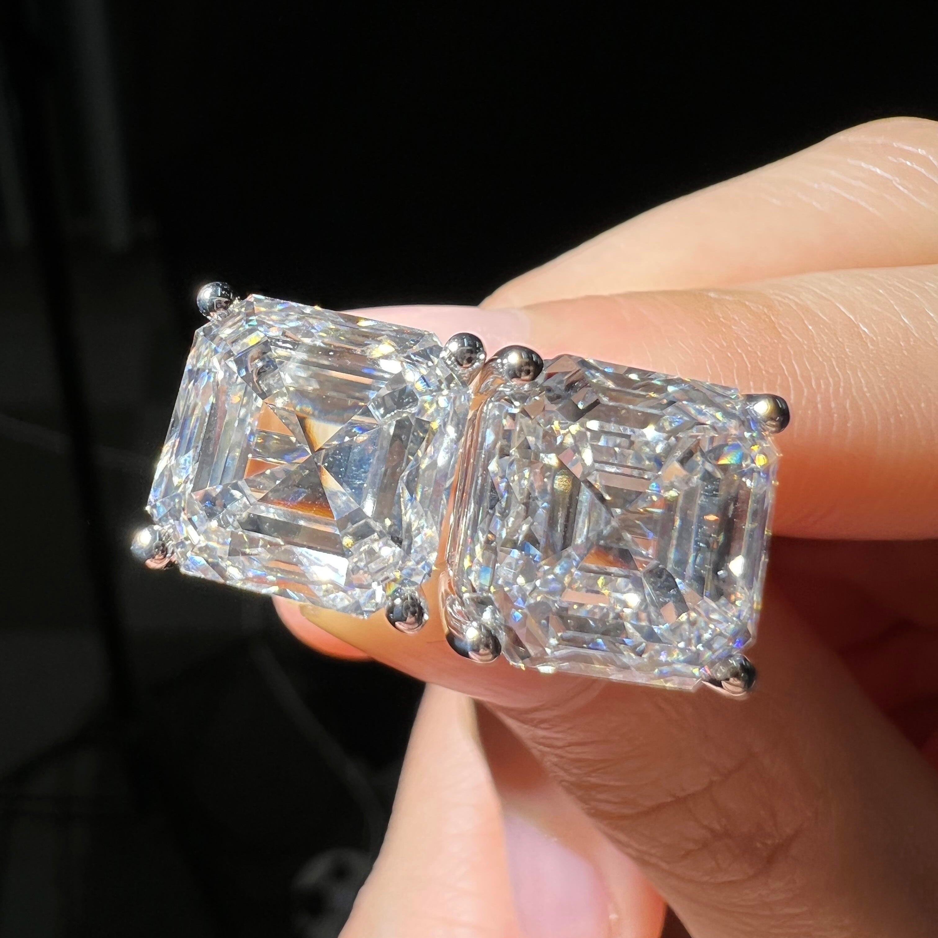 10K White Gold Asscher Cut Lab Grown Cvd Diamond Stud Earrings 4CT Total
