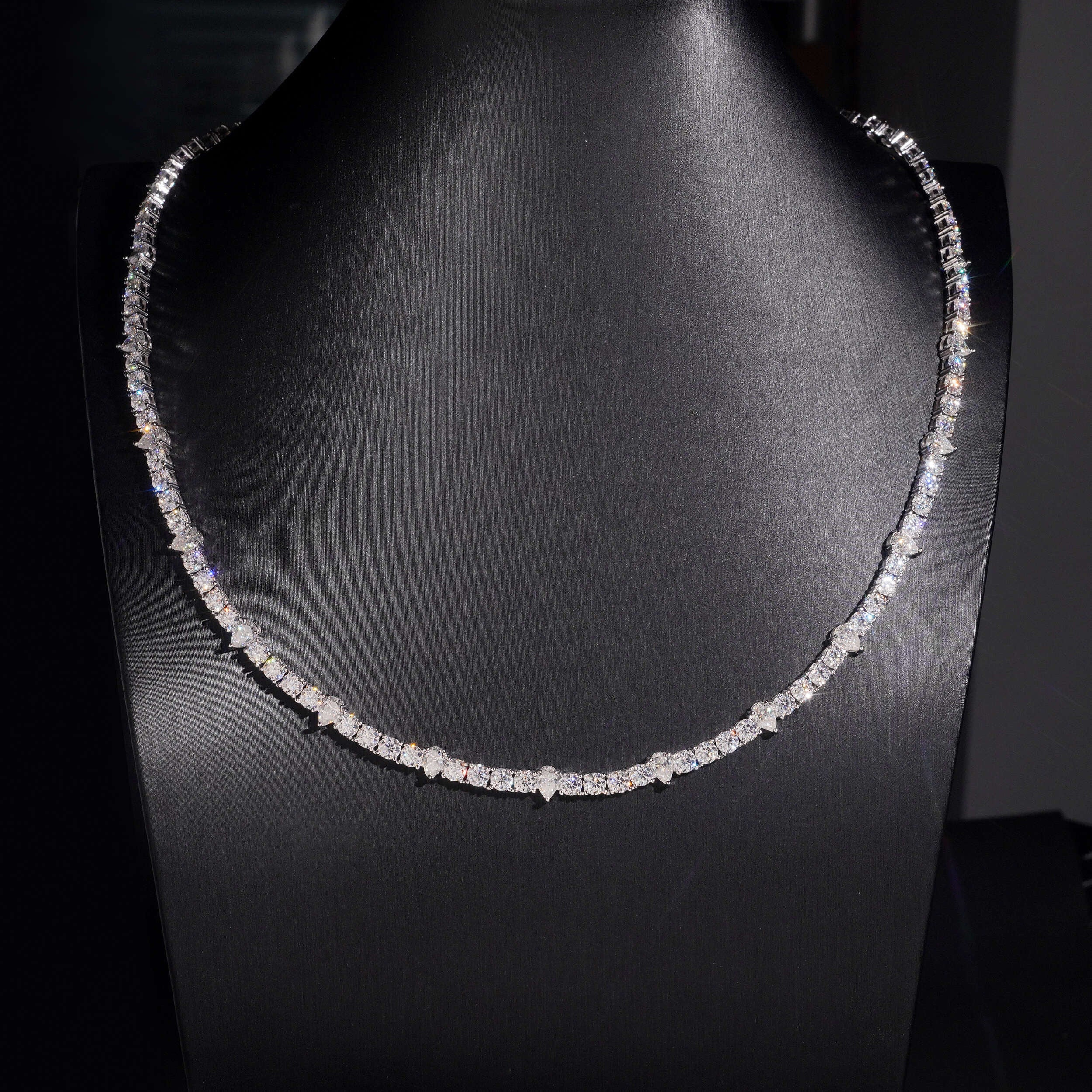 4MM Round Mix Pear Cut Moissanite Diamond Tennis Necklace