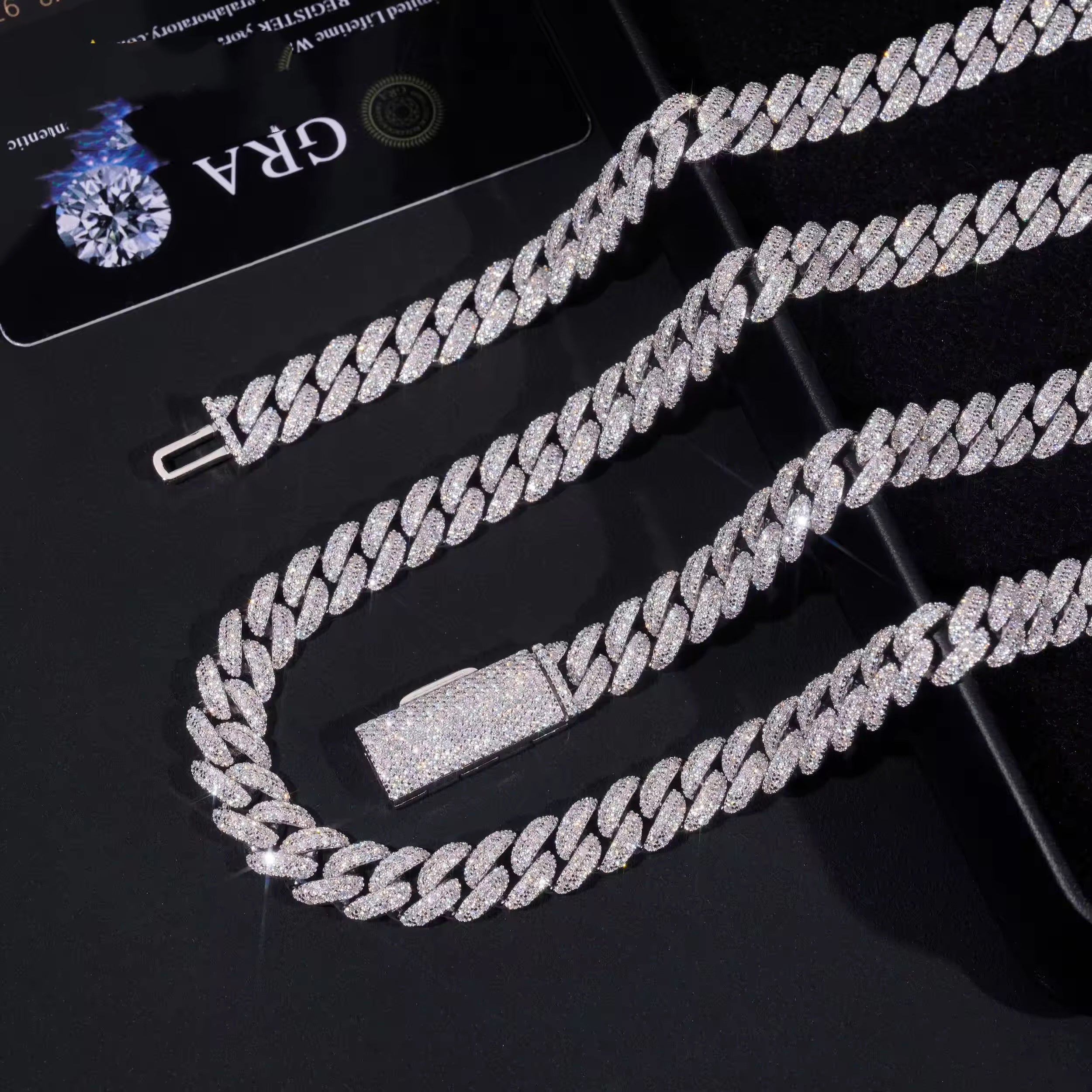 Round Link Two Rows 10MM Miami link Moissanite Cuban Nekclace Chain Sterling Silver 925