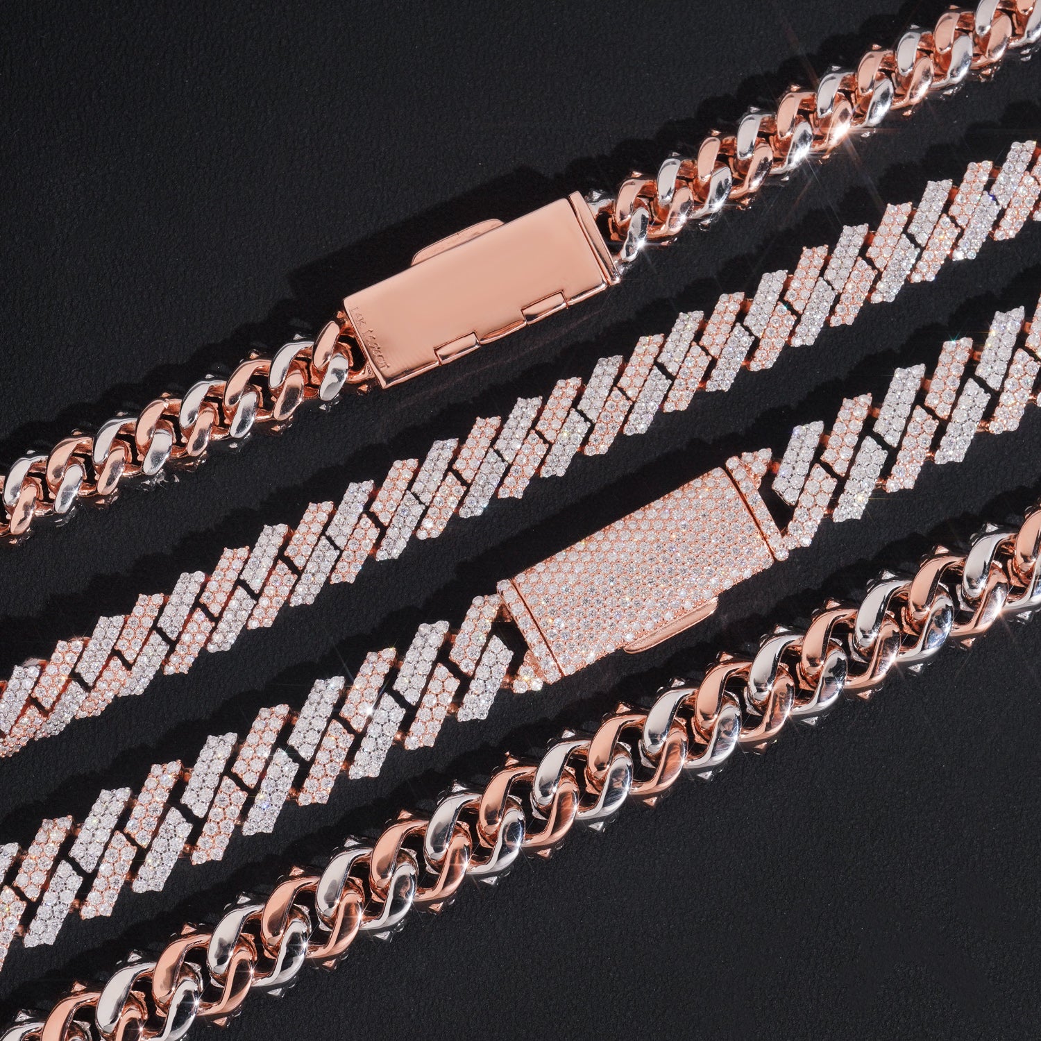 10MM 12MM Two Rows Iced Out Moissanite Diamond Cuban Link Chain Rose Gold Mix White Gold