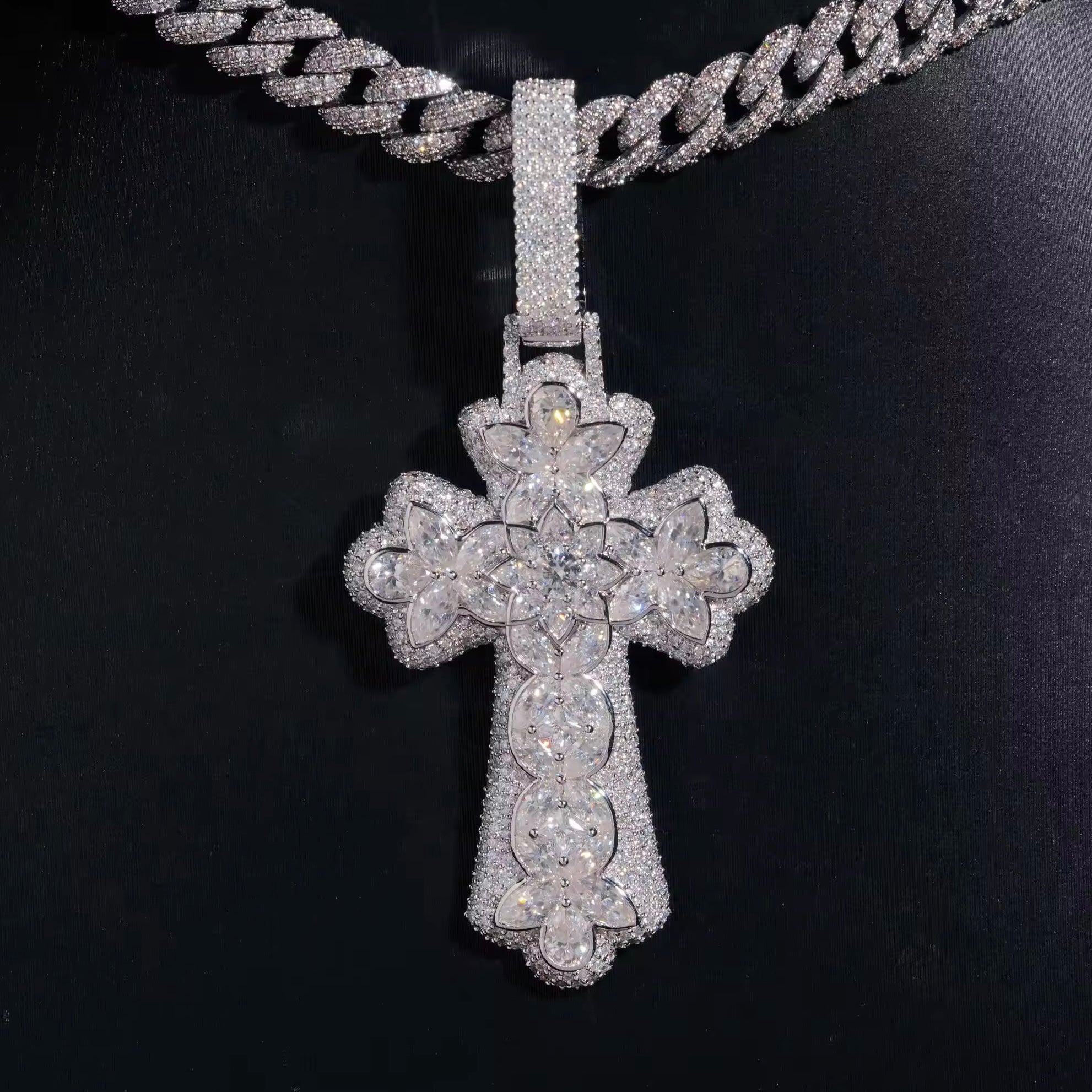 3Inch Fancy Cut VVS Moissanite Diamond Cross Pendant