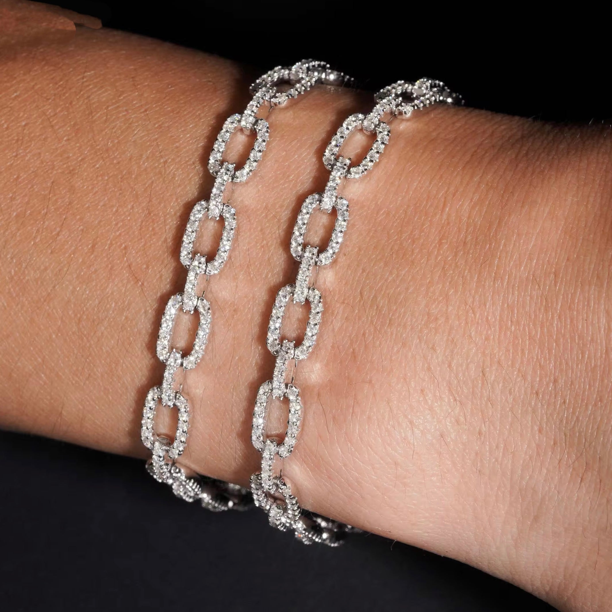 7MM Box Link Men Moissanite Diamond Bracelet 14K White Gold