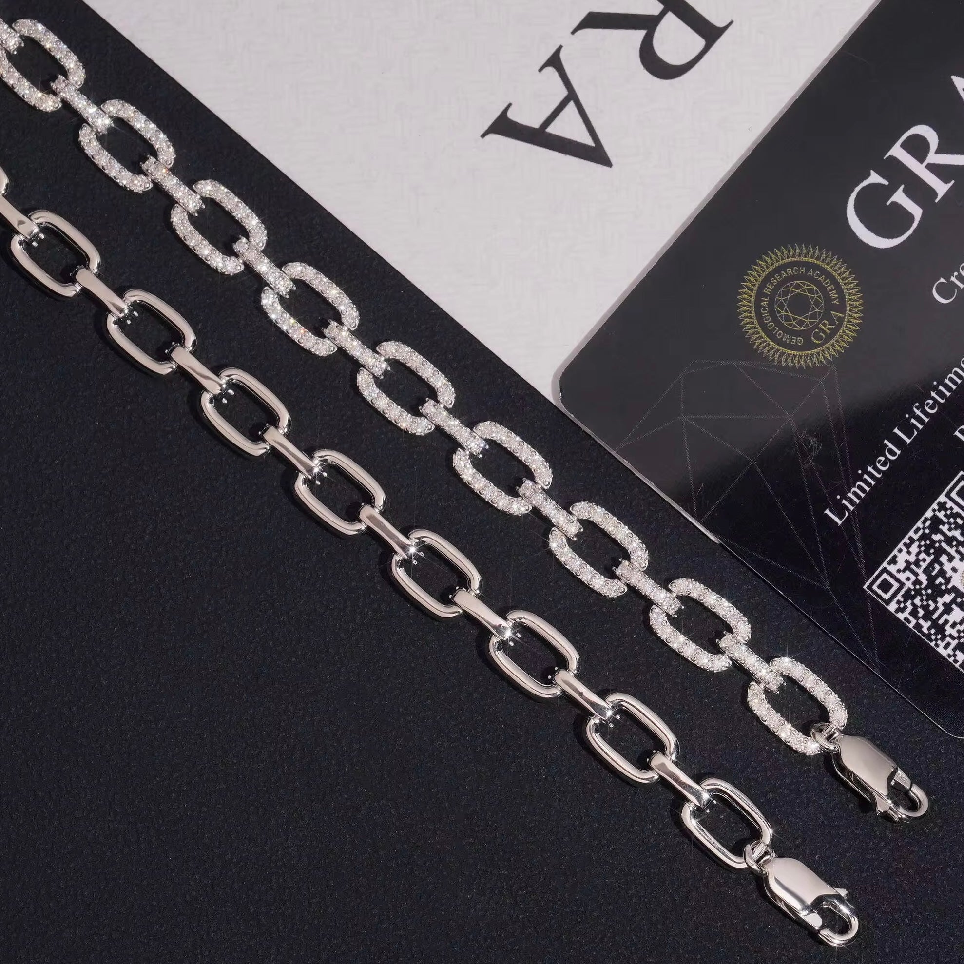 7MM Box Link Men Moissanite Diamond Bracelet 14K White Gold
