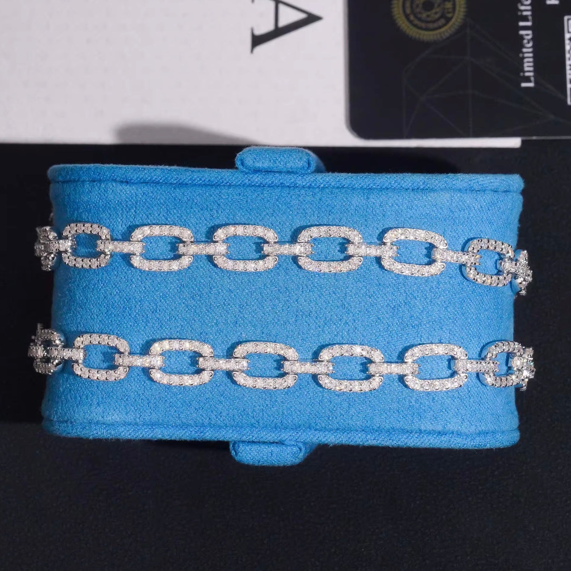 7MM Box Link Men Moissanite Diamond Bracelet 14K White Gold