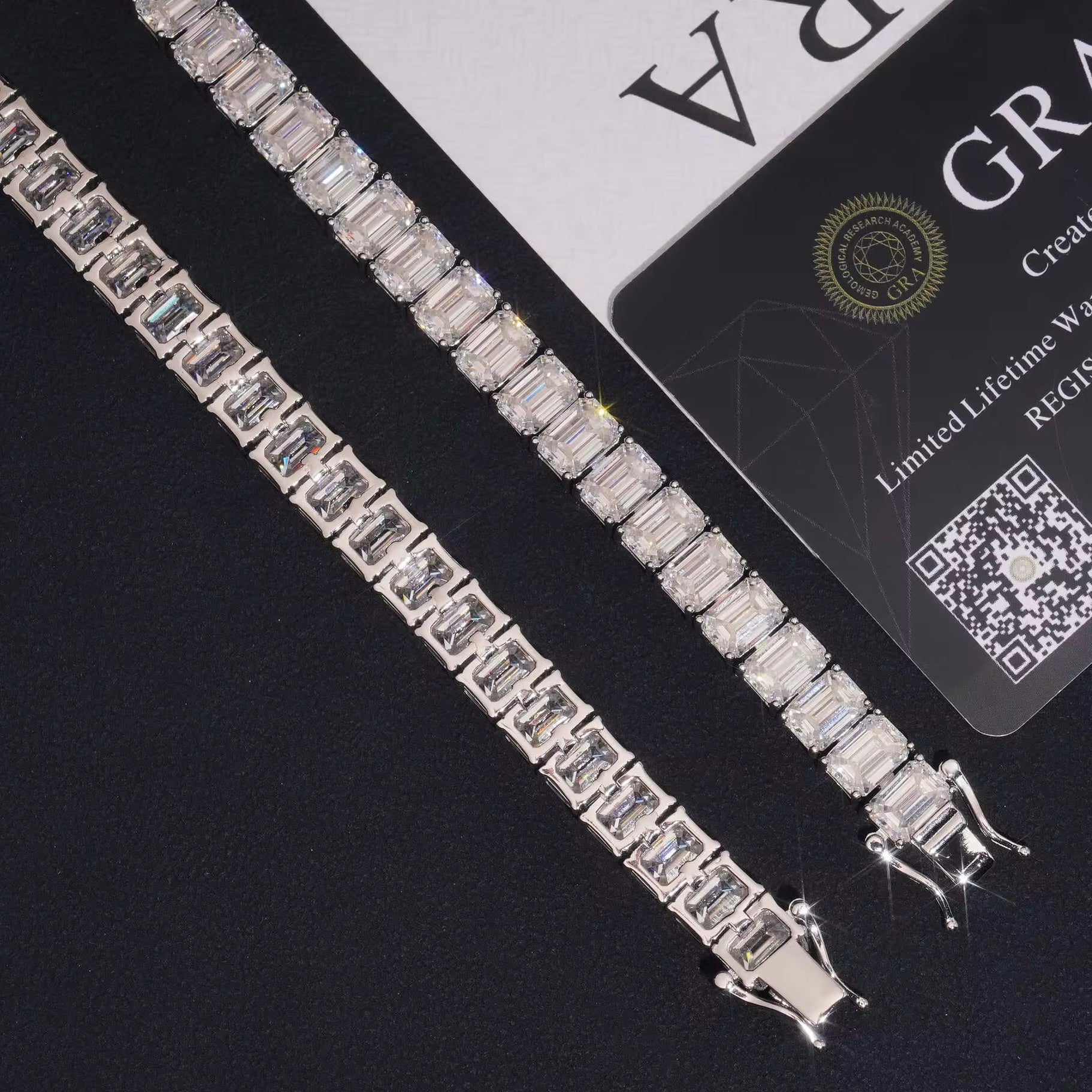 Emerald Cut VVS Moissanite Diamond Tennis Bracelet Silver 925