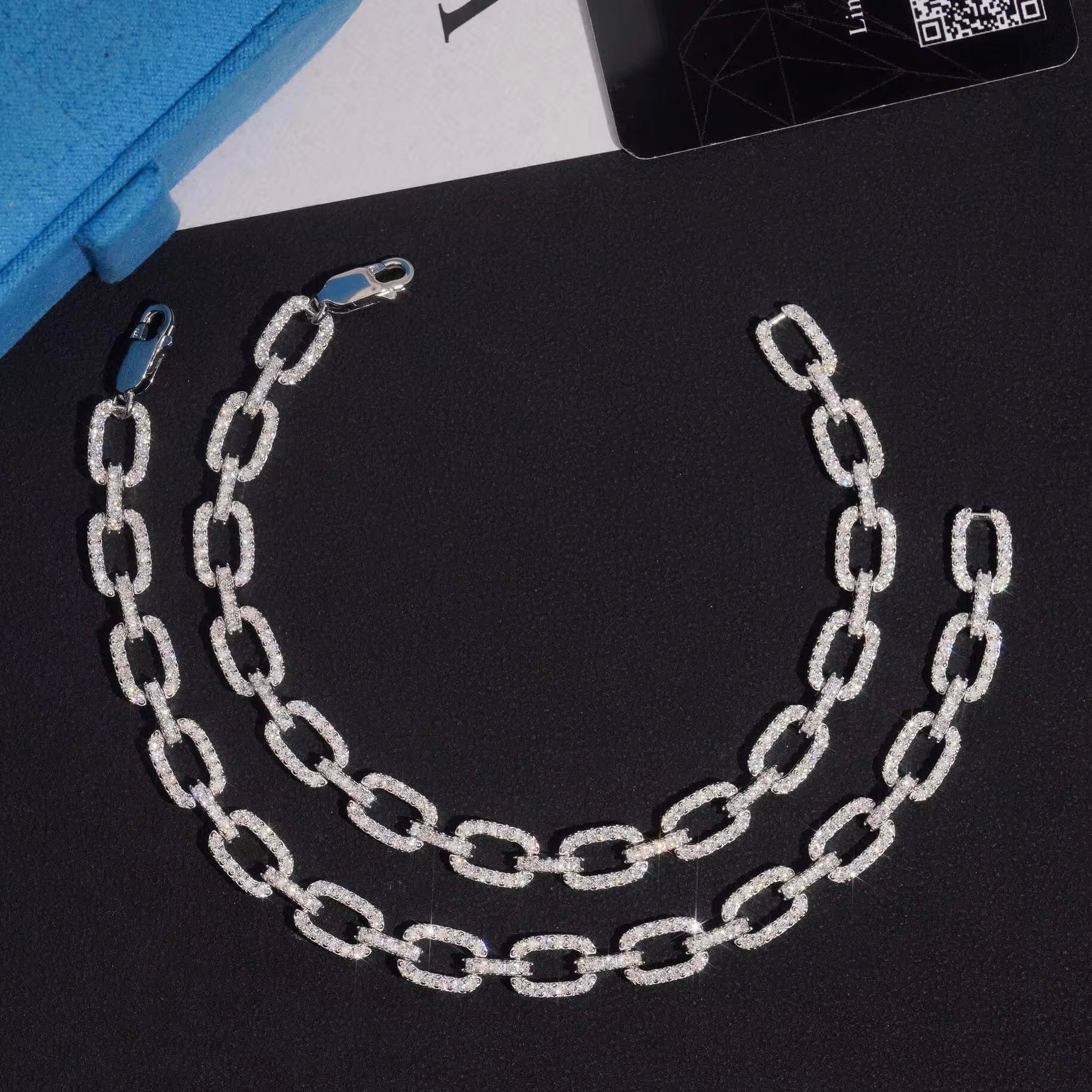 7MM Box Link Men Moissanite Diamond Bracelet 14K White Gold