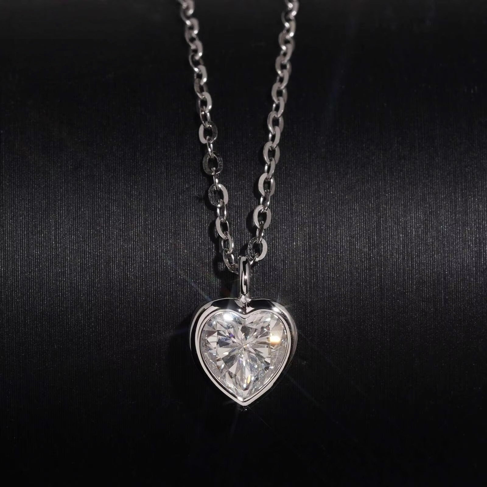 Sterling Silver 1CT Heart Cut Moissanite Diamond Necklace Women