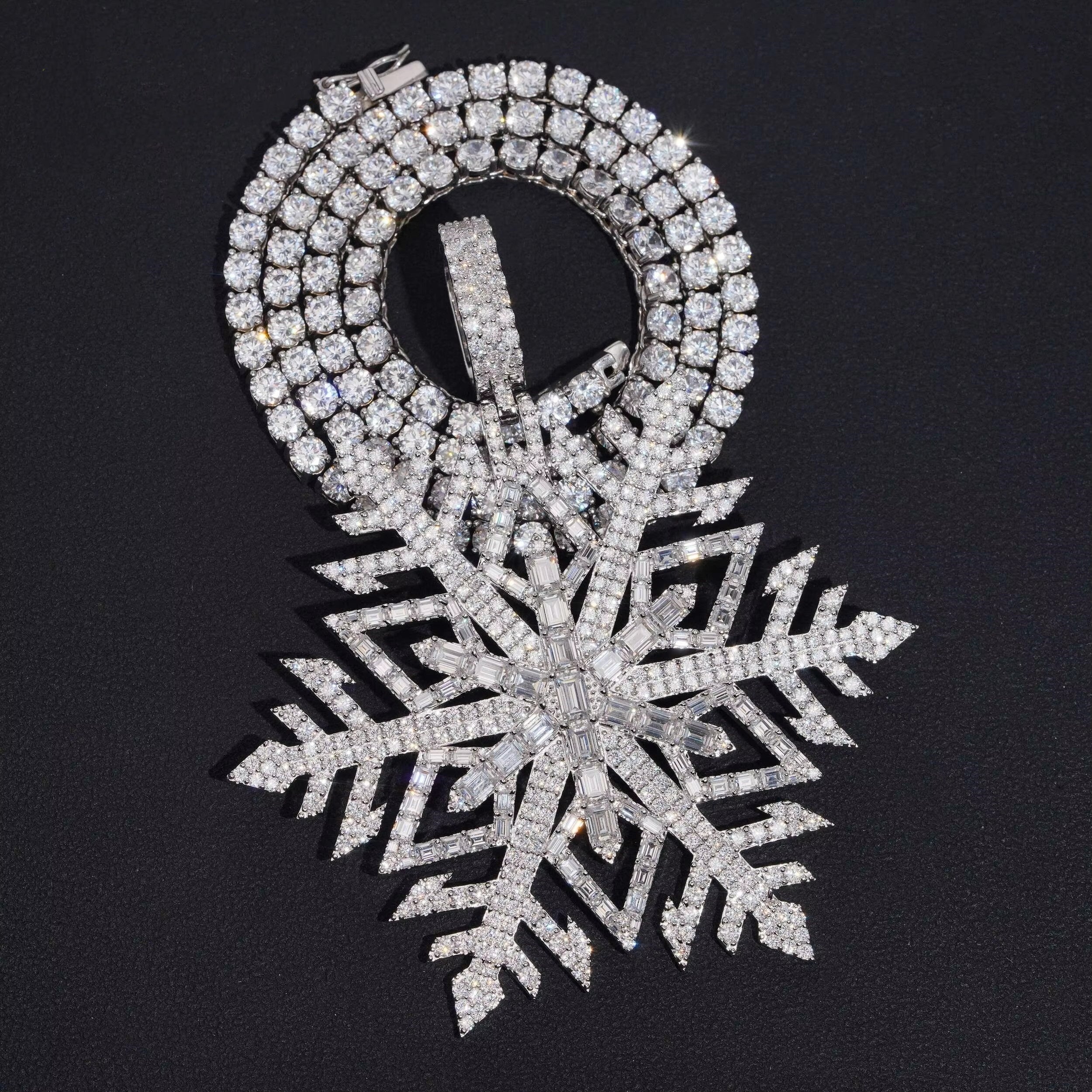 Iced Out Snowflake Pendant VVS Moissanite Diamond Solid Silver