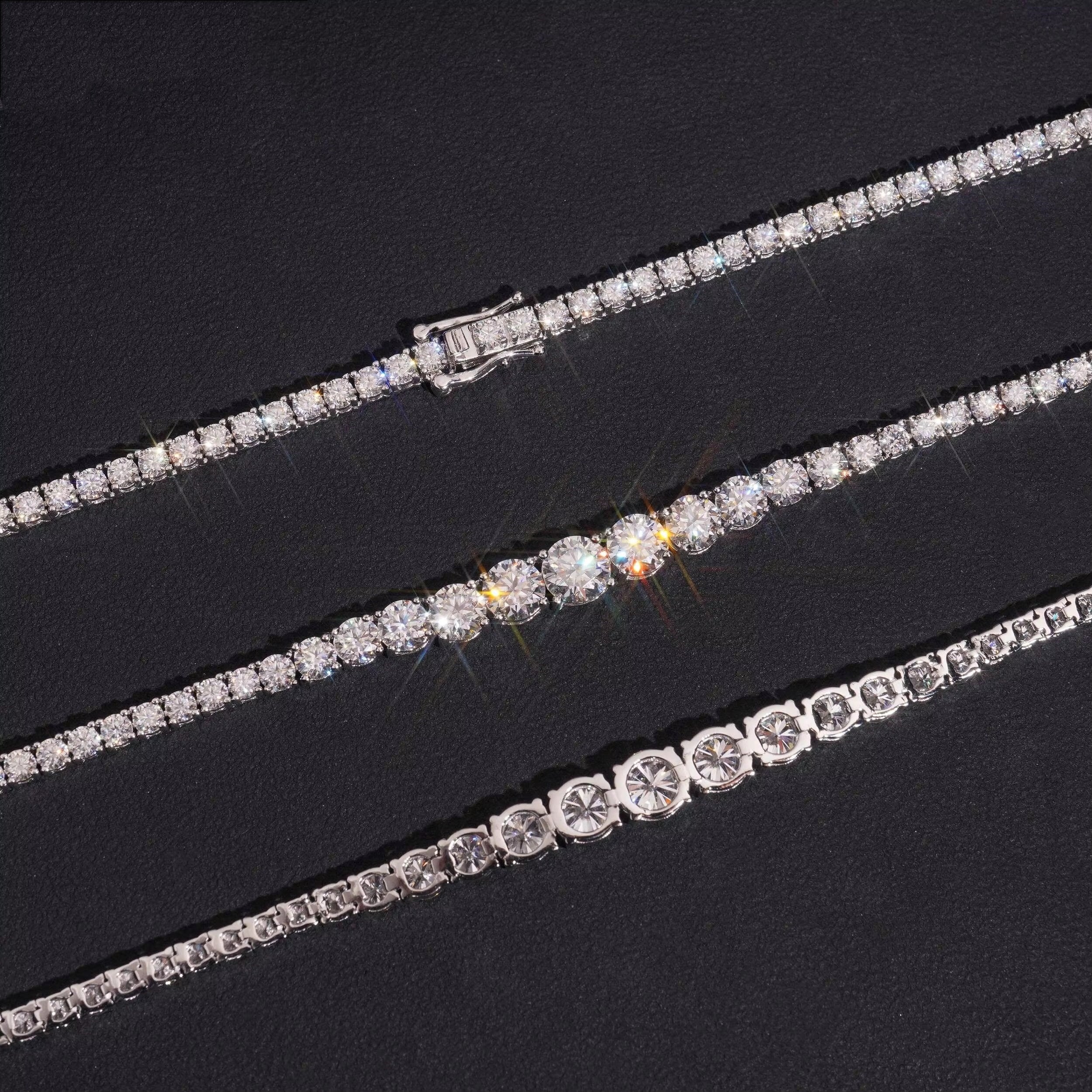 925 Sterling Silver Moissanite Diamond Gradient Size Tennis Necklace Bracelet