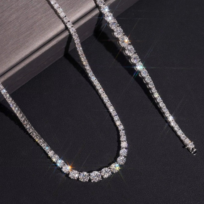 925 Sterling Silver Moissanite Diamond Gradient Size Tennis Necklace Bracelet
