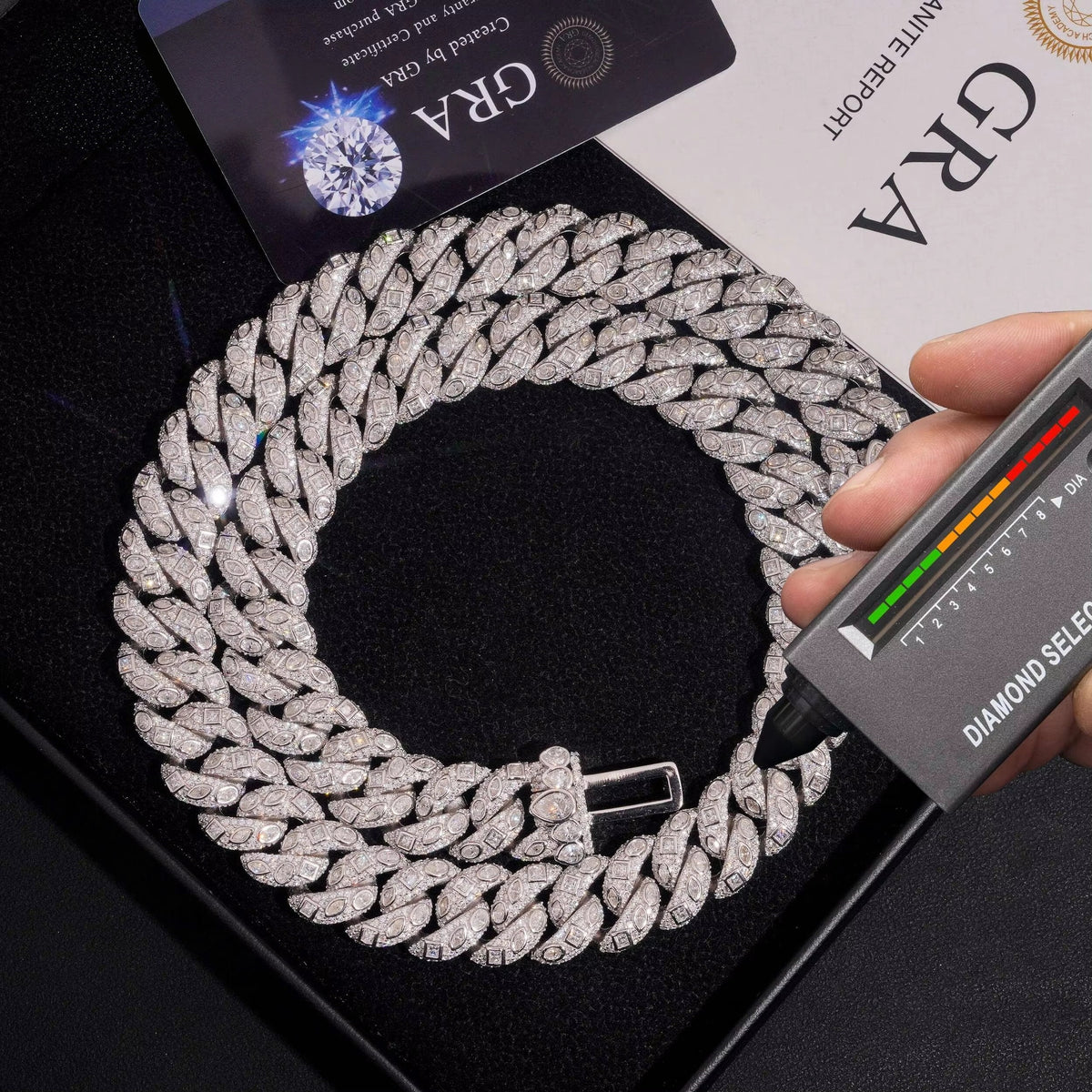 15MM Fancy Cut Bezel Setting Moissanite Diamond Chain