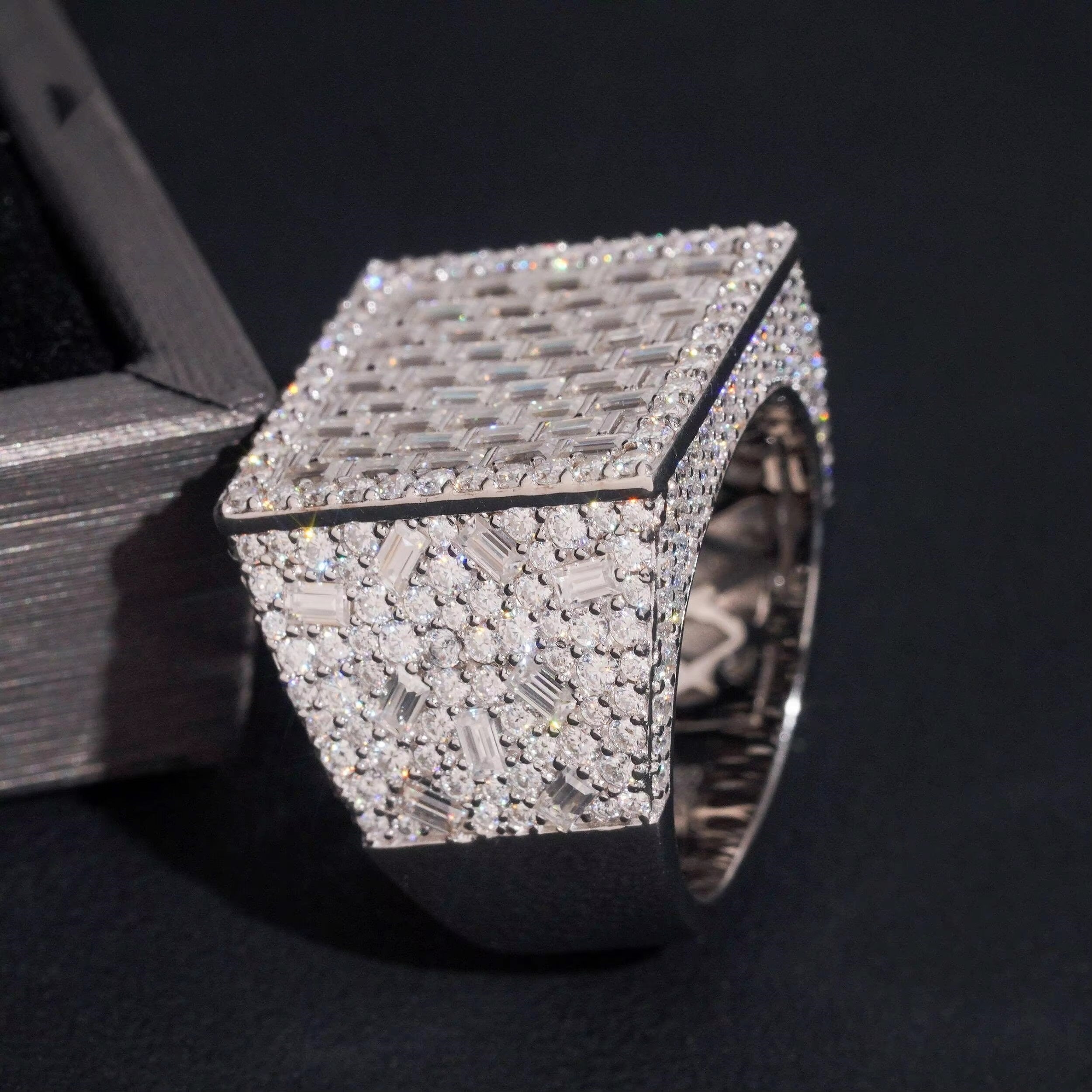 Iced Out Half Iced Fancy Cut Moissanite Diamond Men Ring