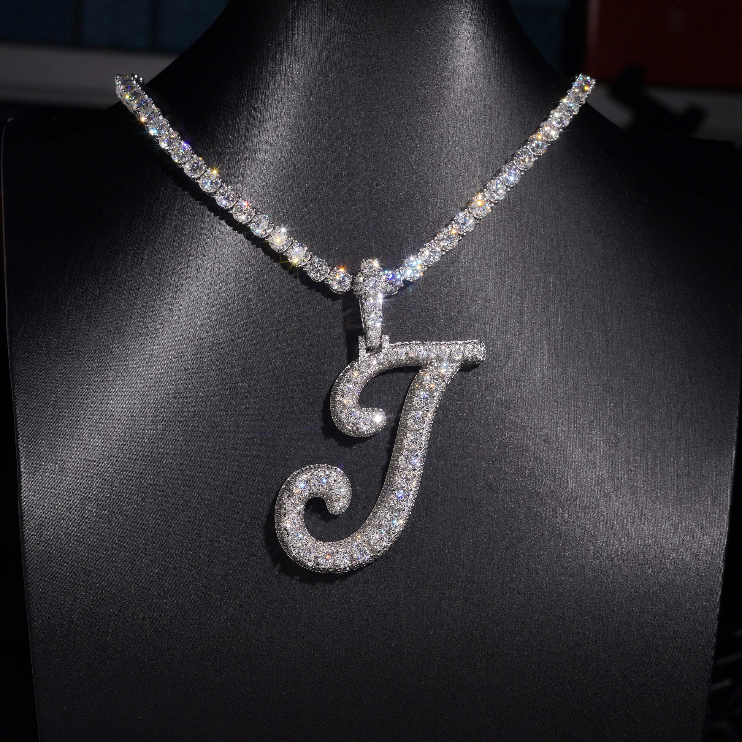 Rasied Pointer Initial J Iced Vvs Moissanite