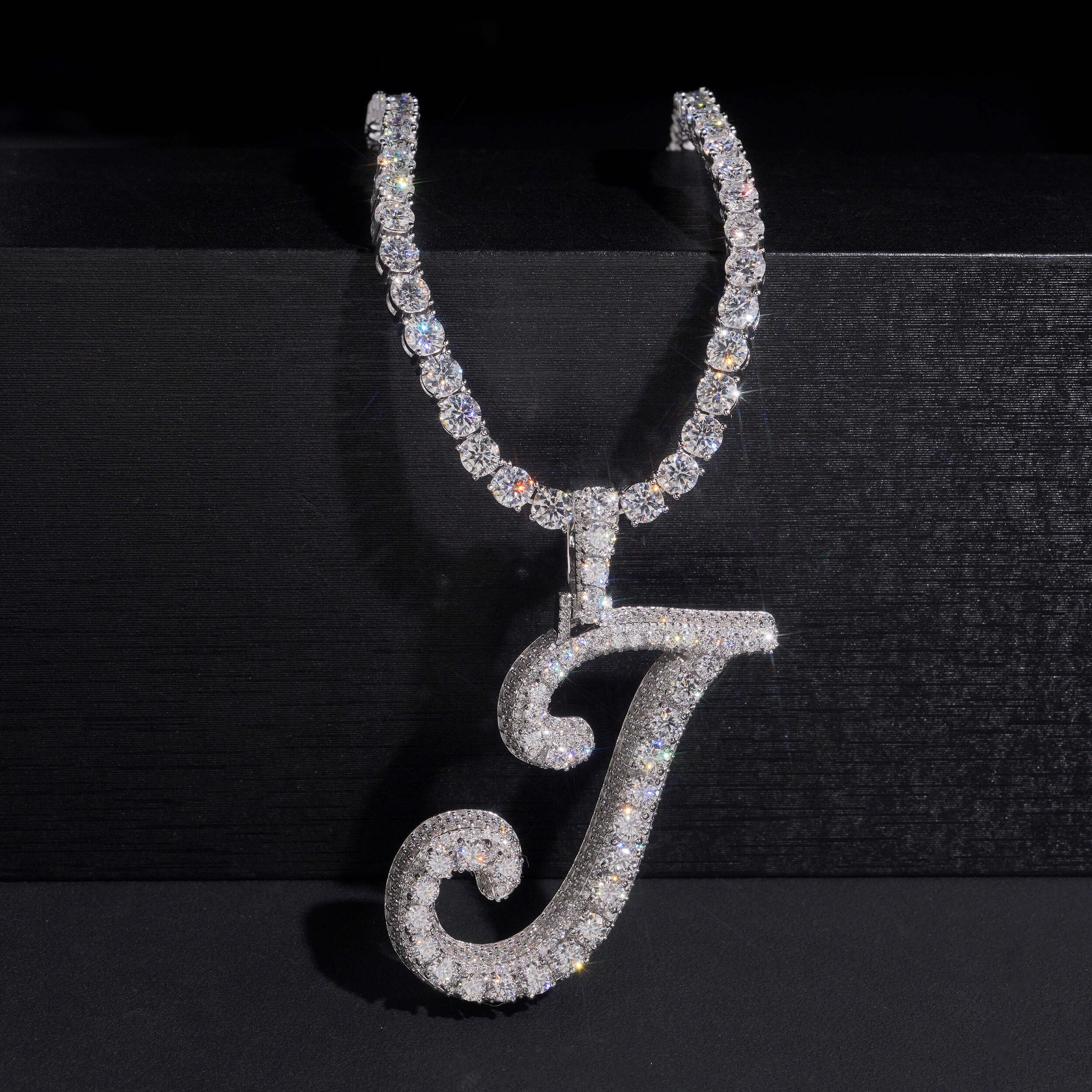 Rasied Pointer Initial J Iced Vvs Moissanite