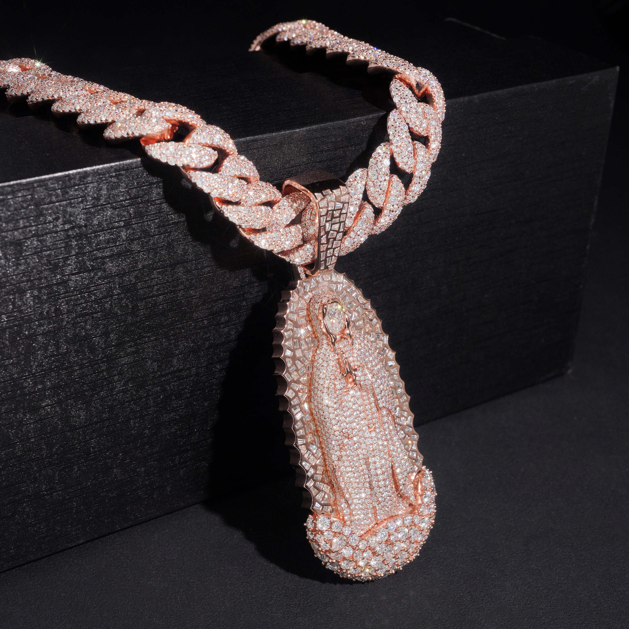 Rose Gold Moissanite Diamond Virgin Maria Pendant